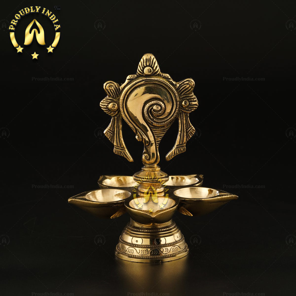 Set of 2 Brass Shank Chakra 5 Wicks Oil Lamp