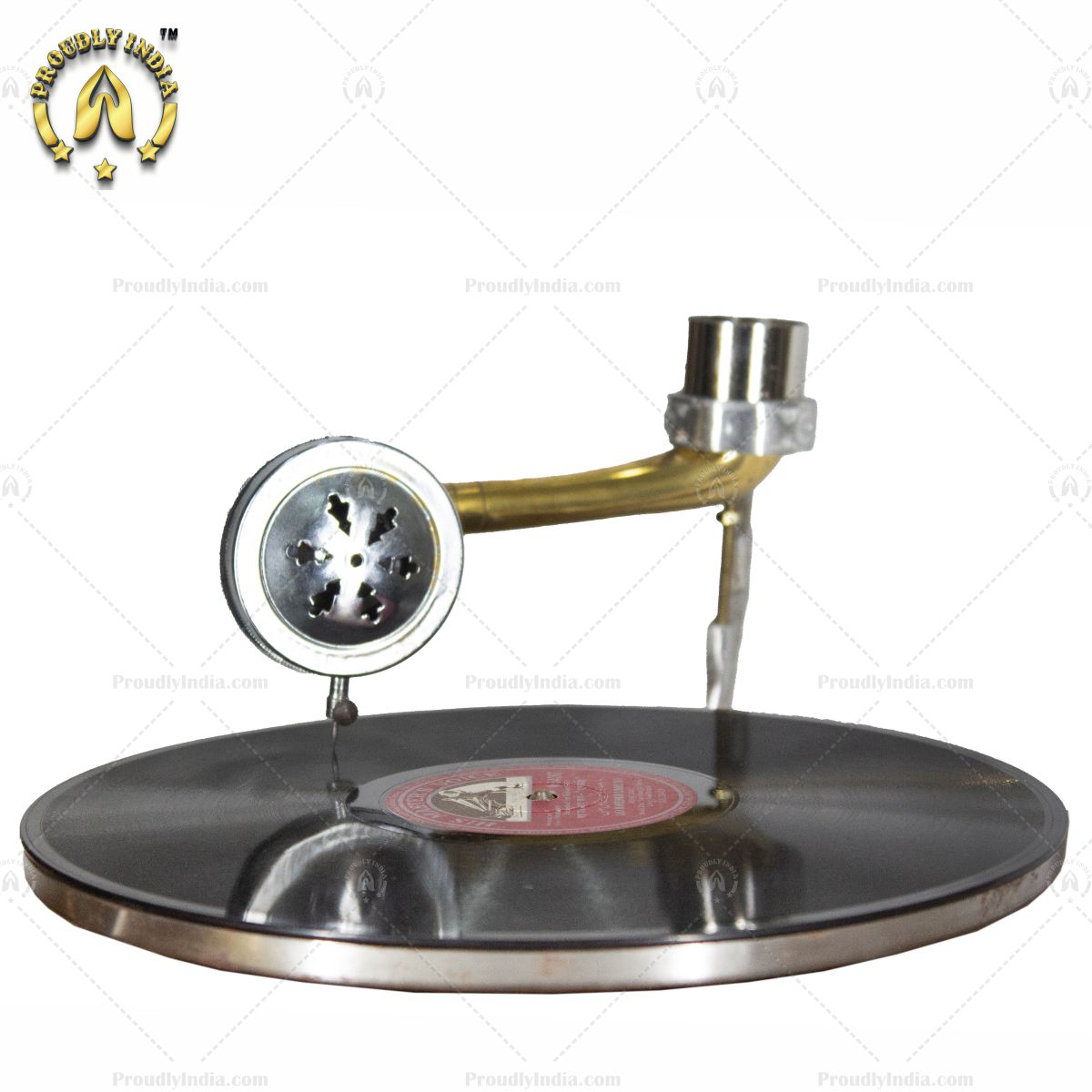 HMV Gramophone With Brass Floral Carving