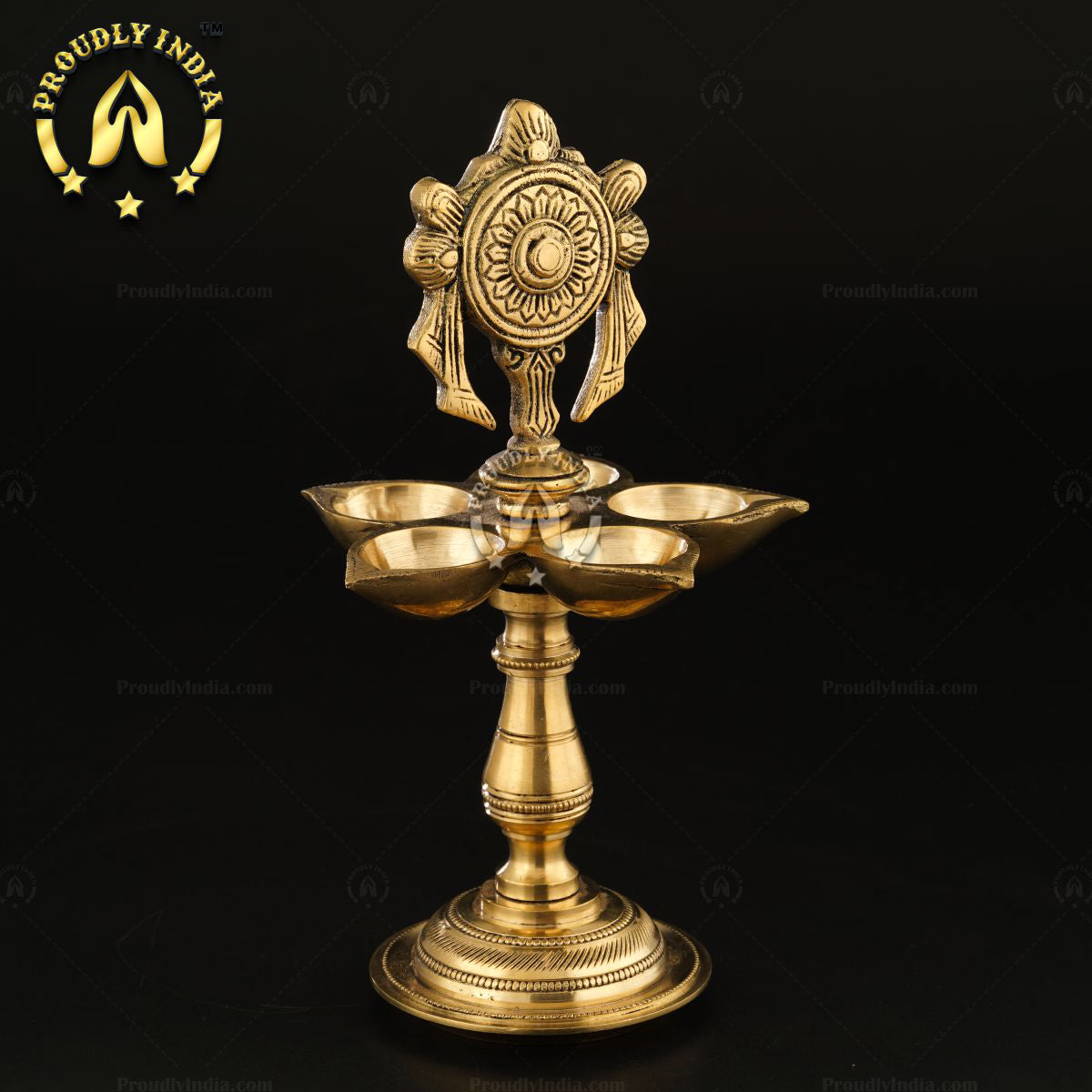 Set of 2 Brass Shank Chakra with 5 face Wick Diya