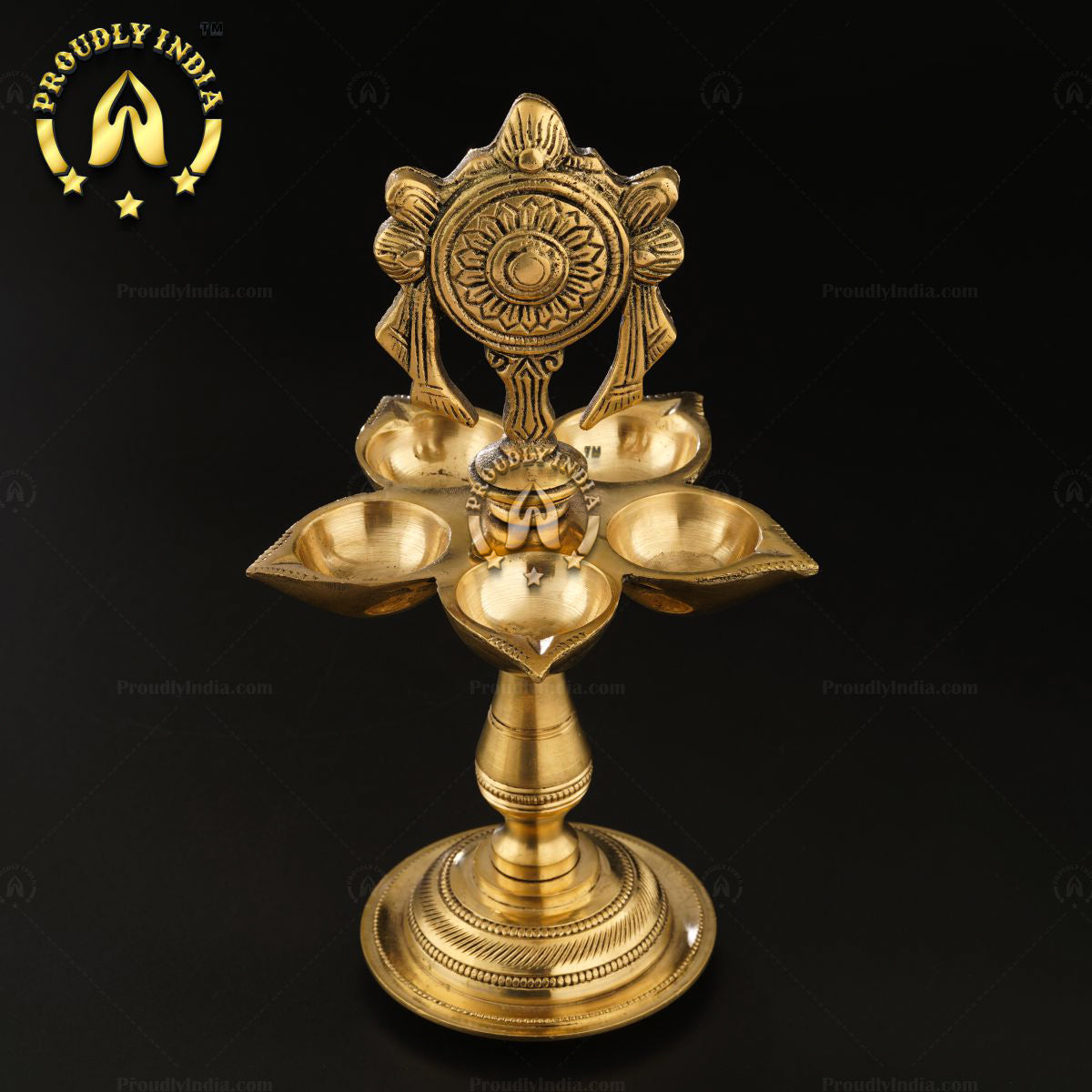 Set of 2 Brass Shank Chakra with 5 face Wick Diya