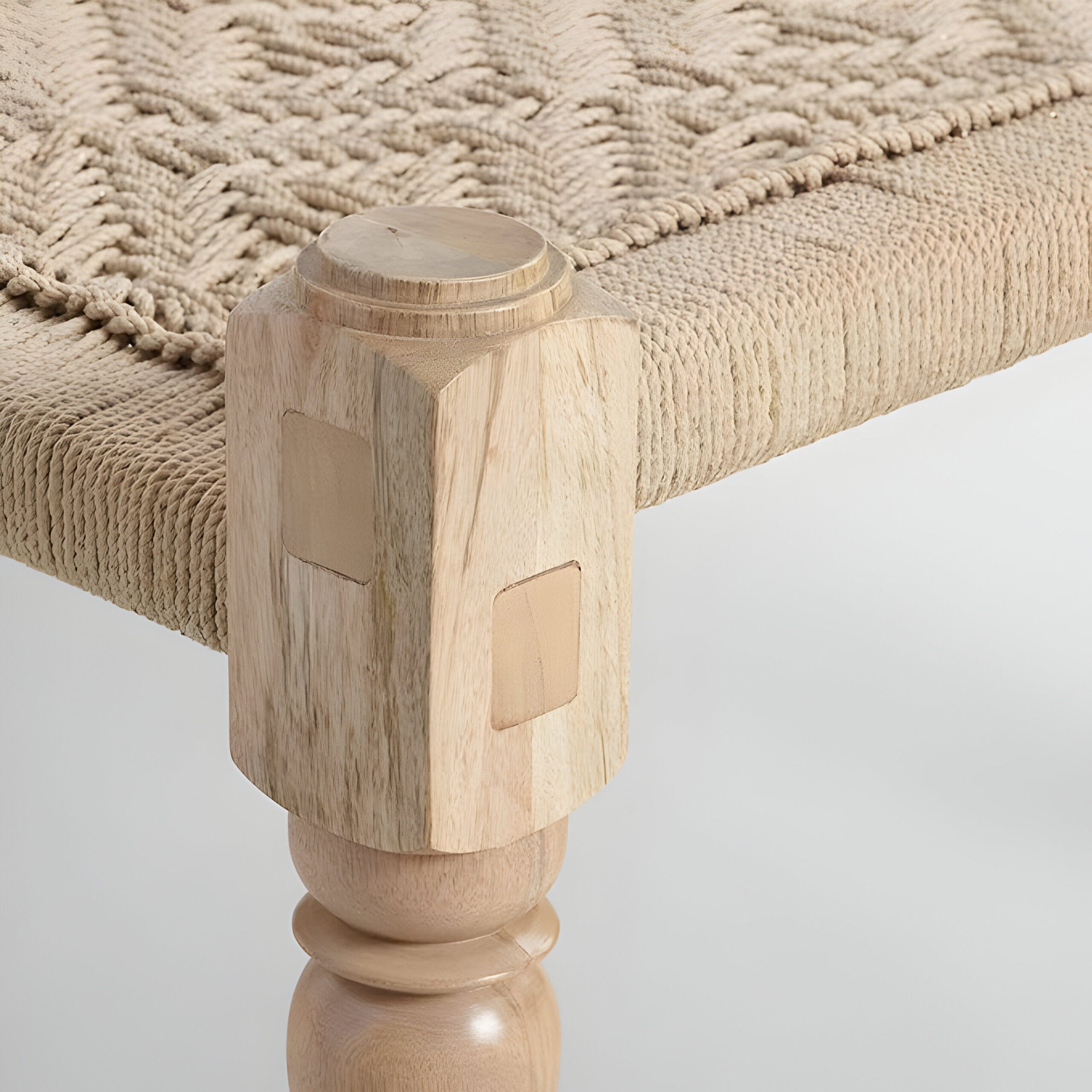 Natural Wood Beige Rope Daybed