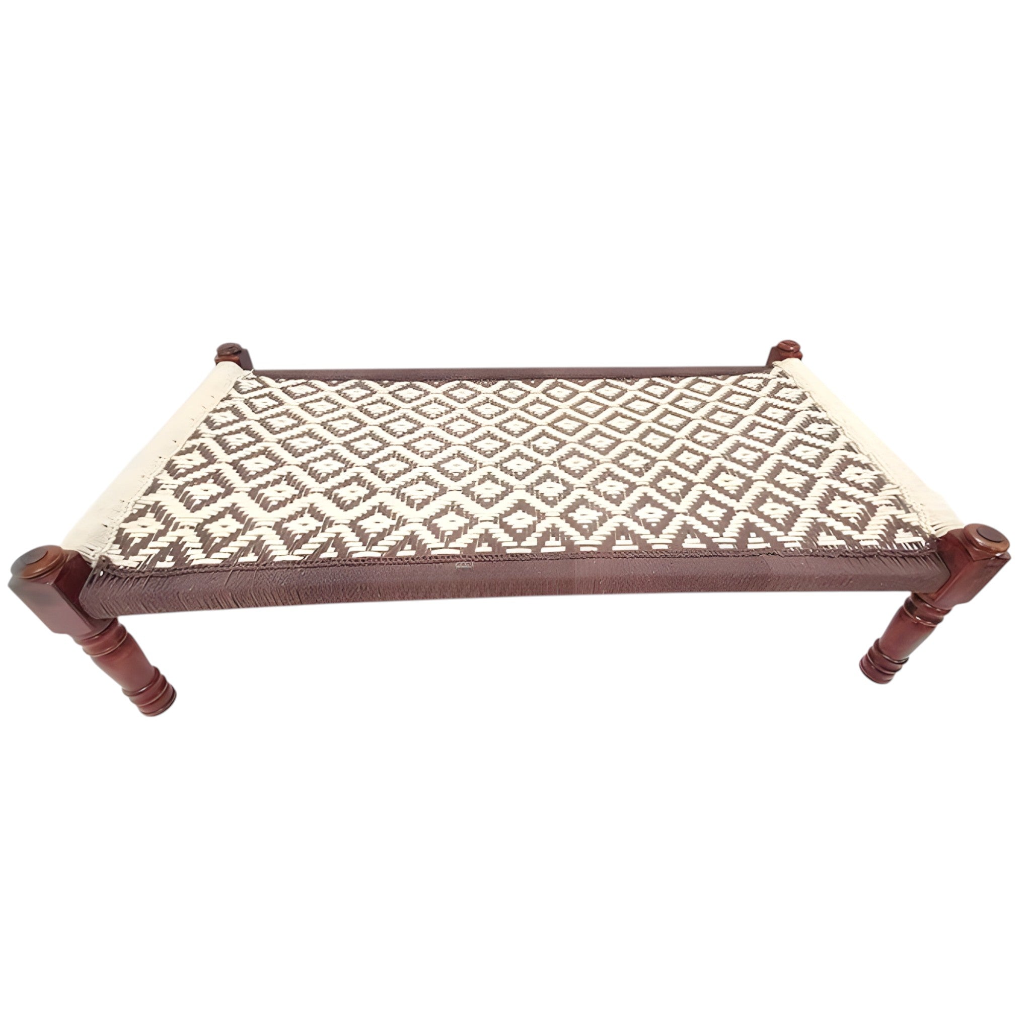 Brown and White Pattern Wooden Charpai
