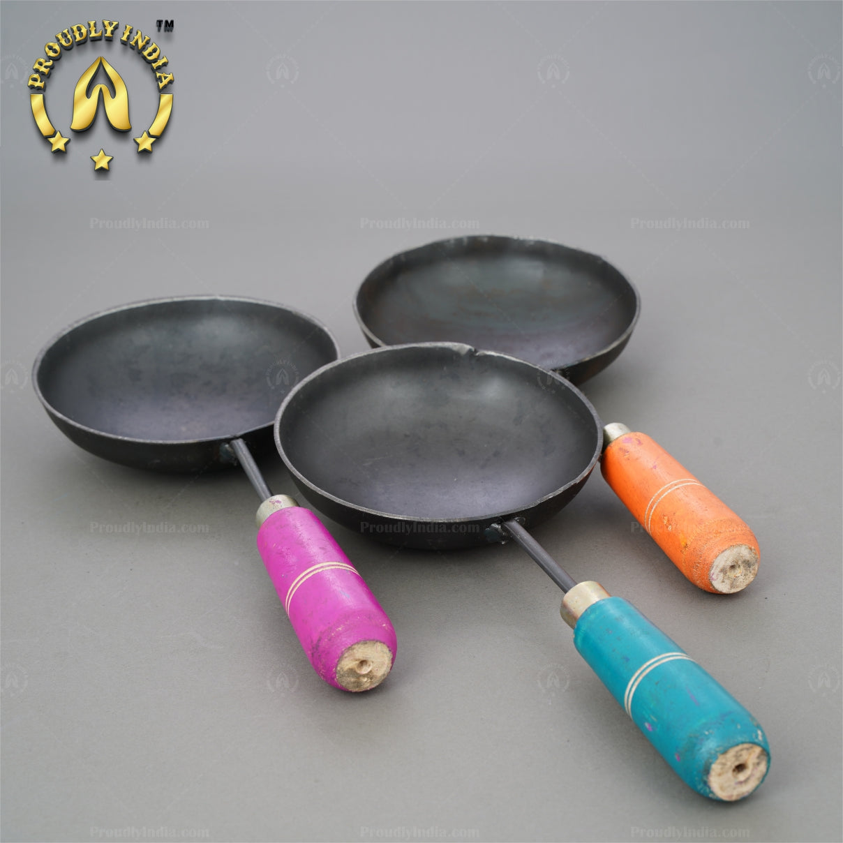 Set of 3 Pure Iron Tadka Pans