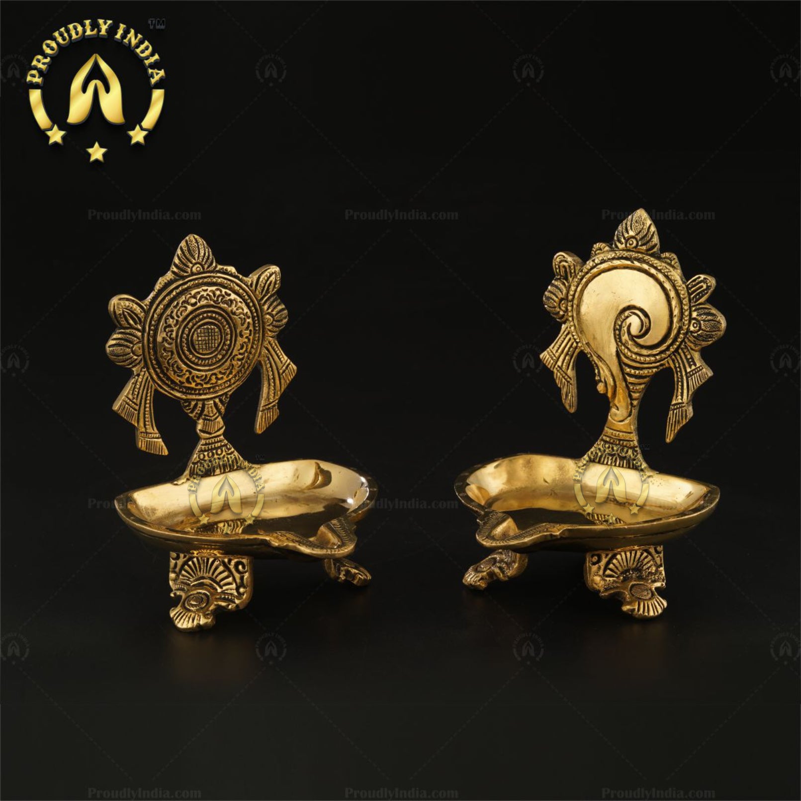 Brass Traditional 2 Sangu Chakram Vilakku Set
