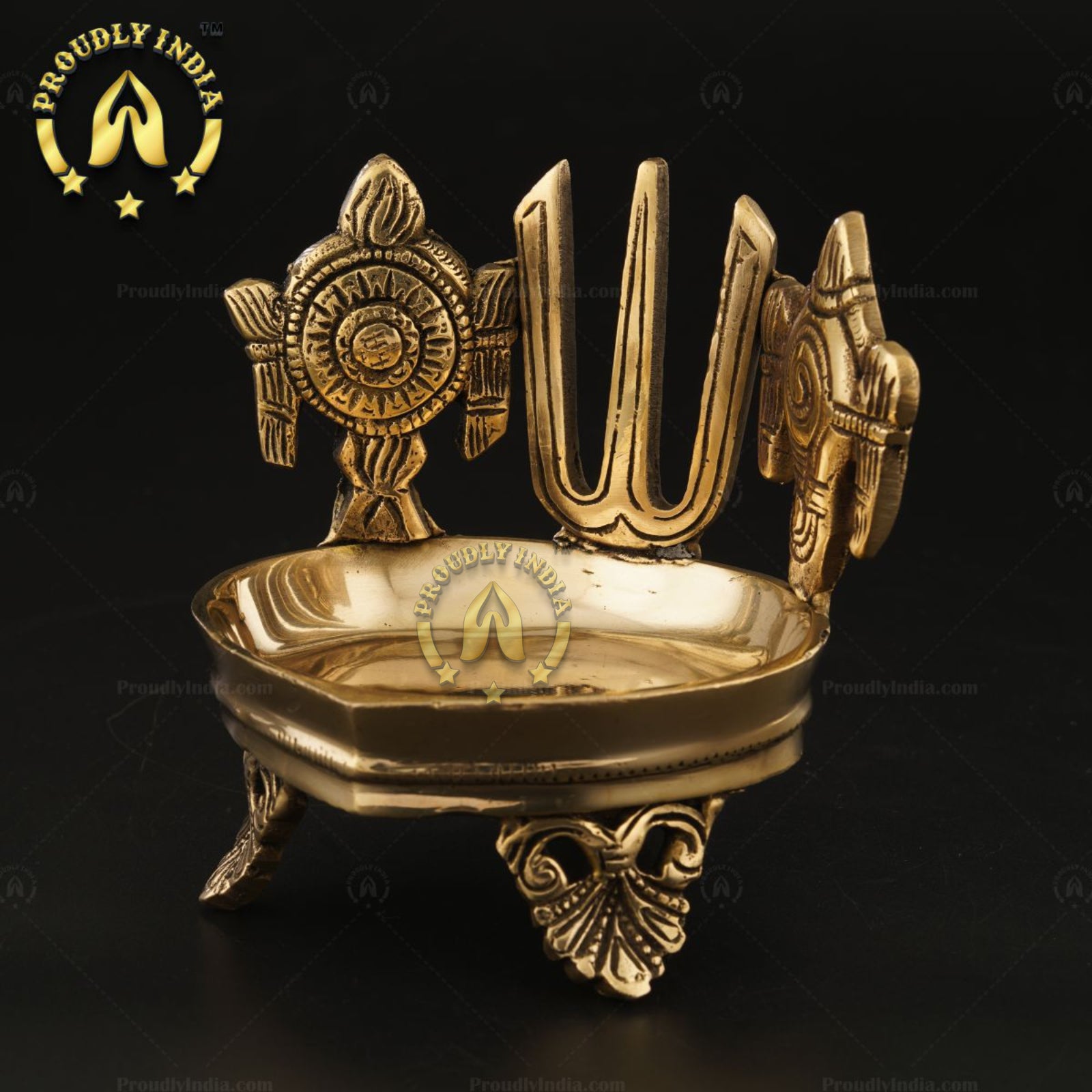 Traditional Brass Handmade Shankhu Chakra Namam diya.
