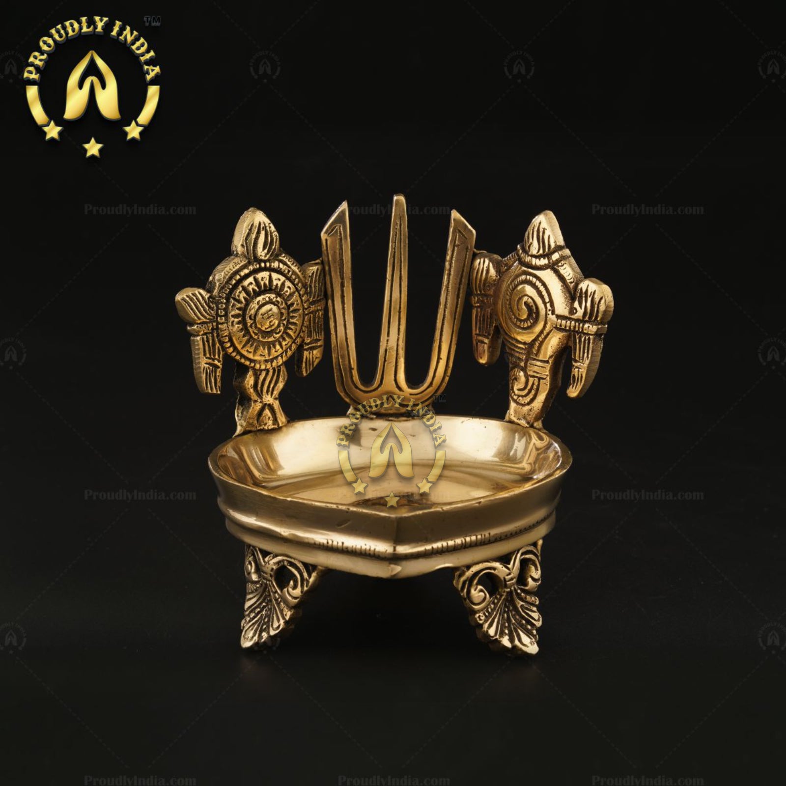 Traditional Brass Handmade Shankhu Chakra Namam diya.