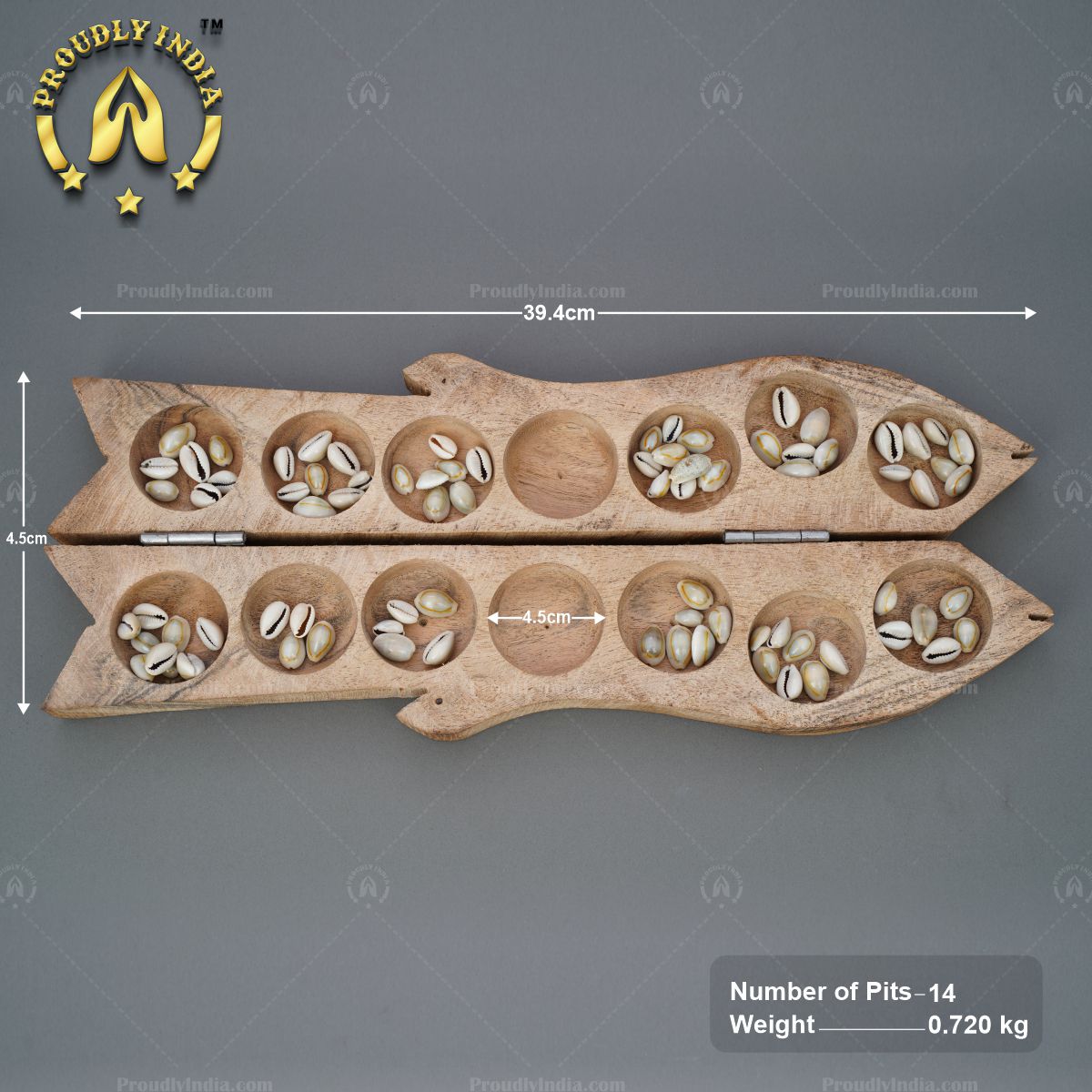 Wooden Fish Pallanguzhi with Sea Shells.