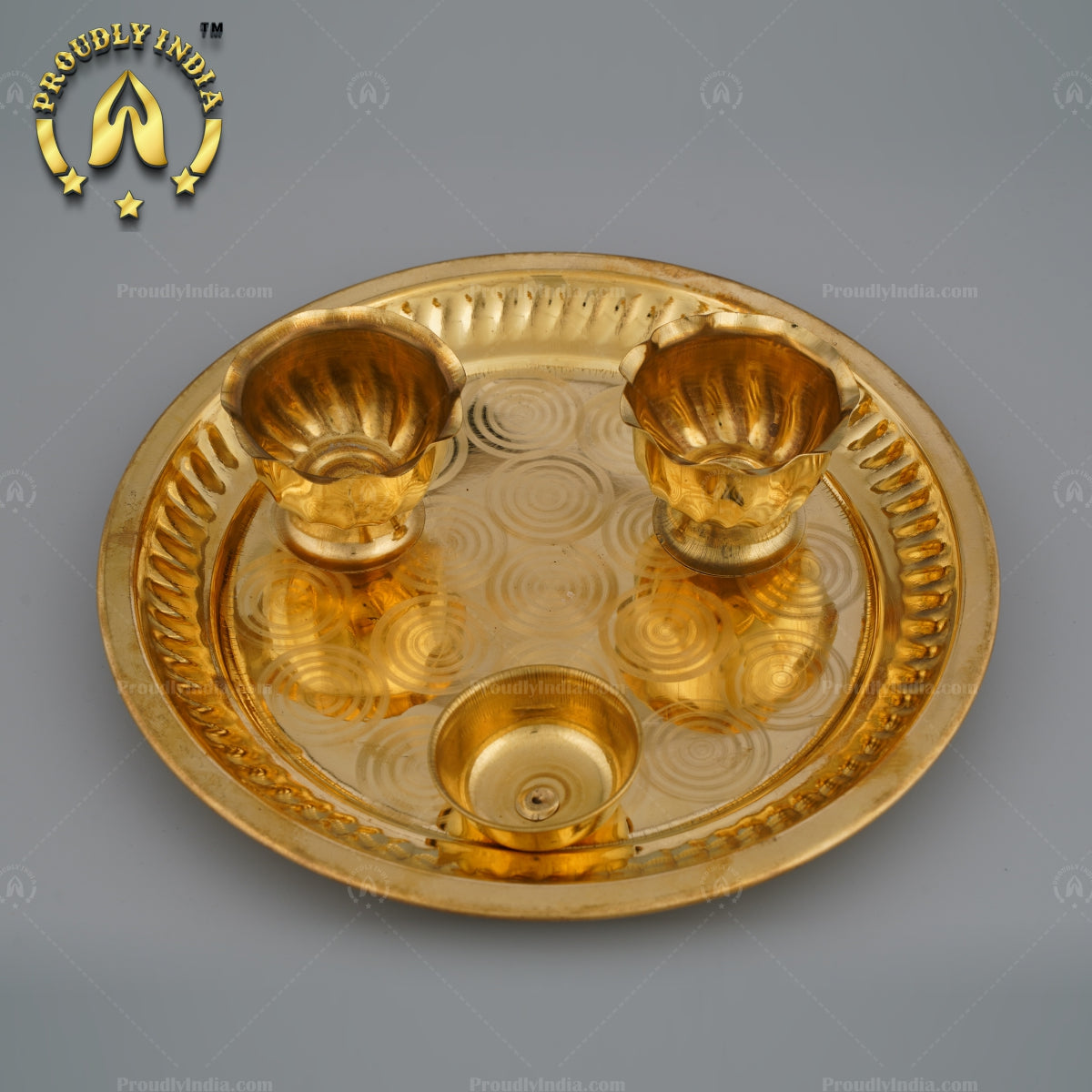 Traditional Pure Brass Puja Kumkum Haldi Thali