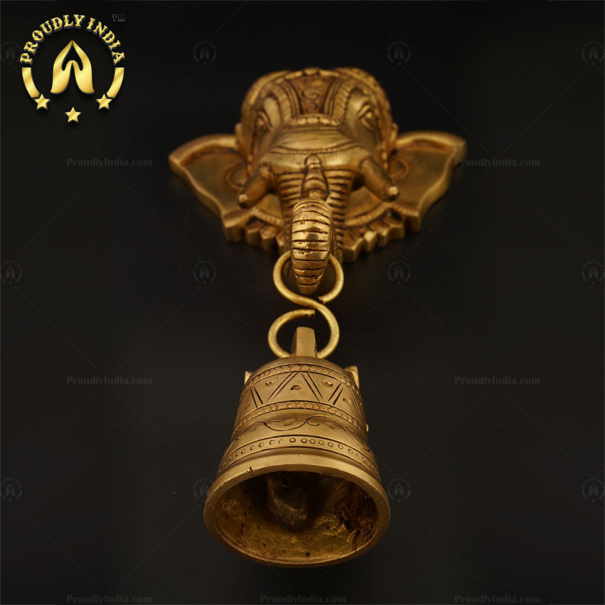 Brass Decorative Elephant Face Bell Wall Hanging Idol