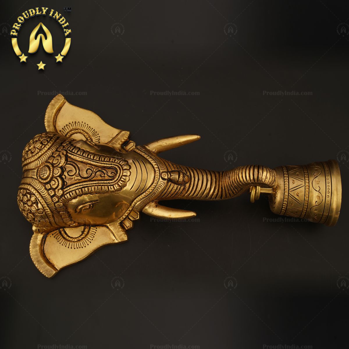 Brass Decorative Elephant Face Bell Wall Hanging Idol