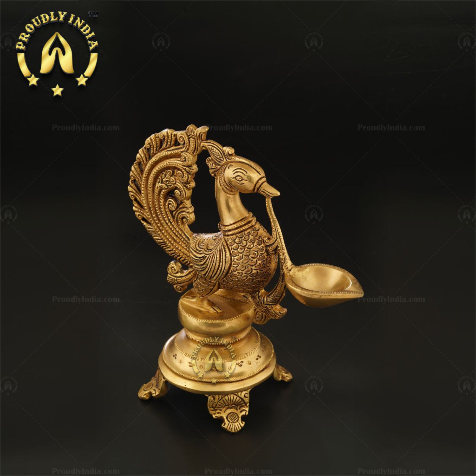Traditional Brass Handmade Peacock Wick Puja Lamp