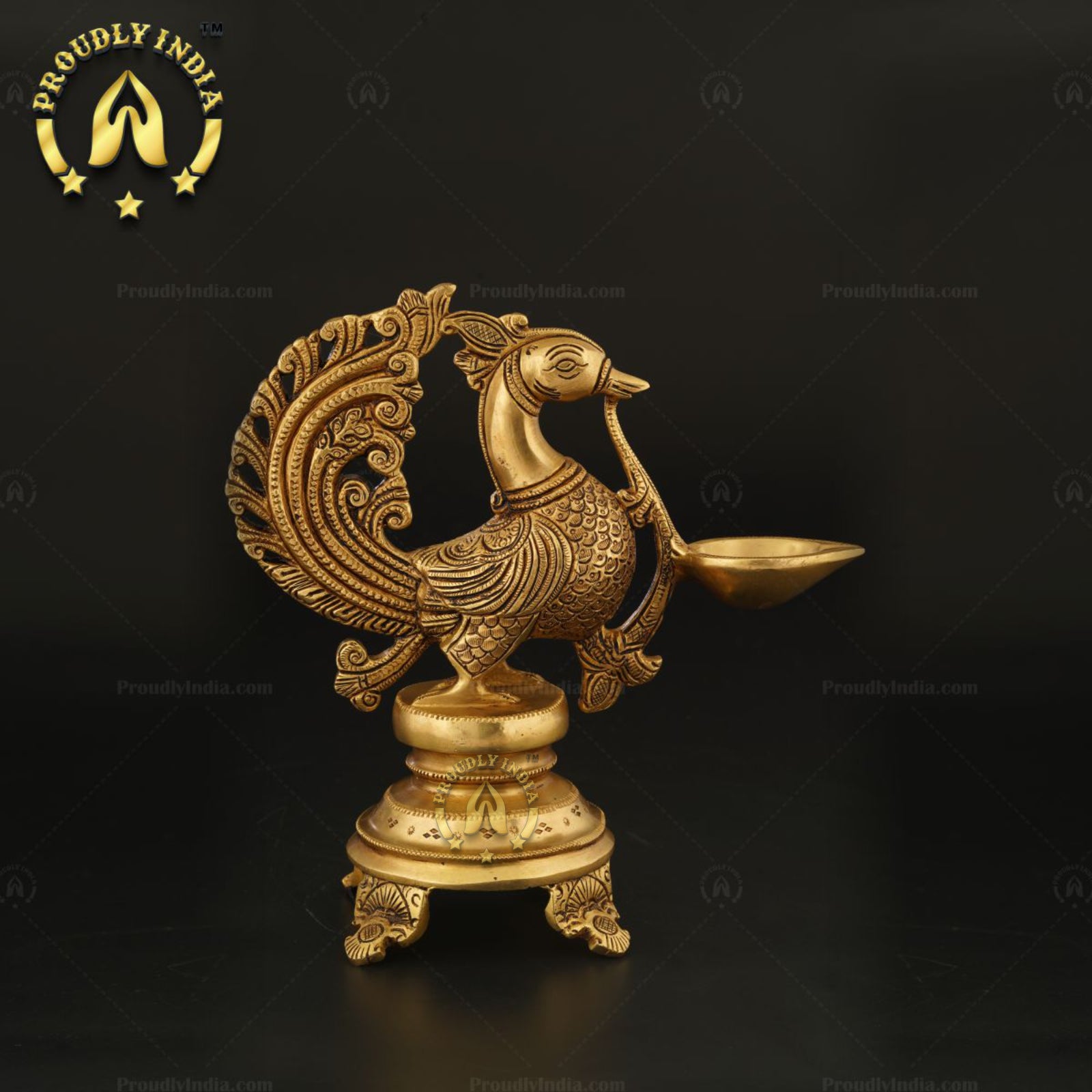 Traditional Brass Handmade Peacock Wick Puja Lamp