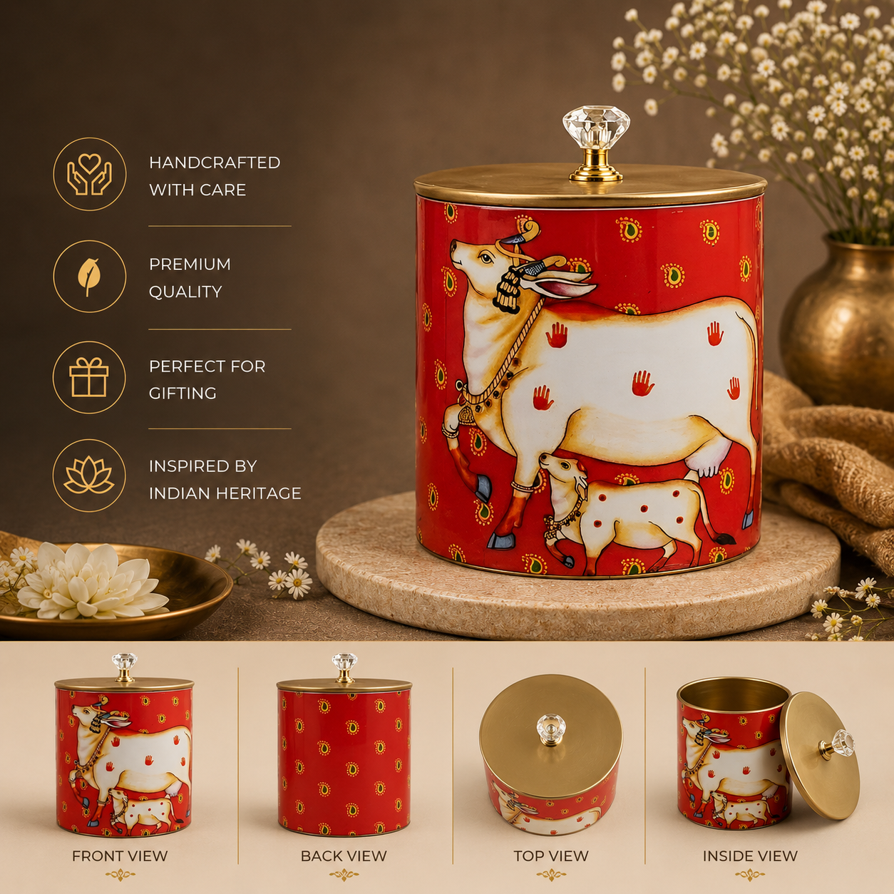 4" Red Pichwai Canister ( Set of 25 )