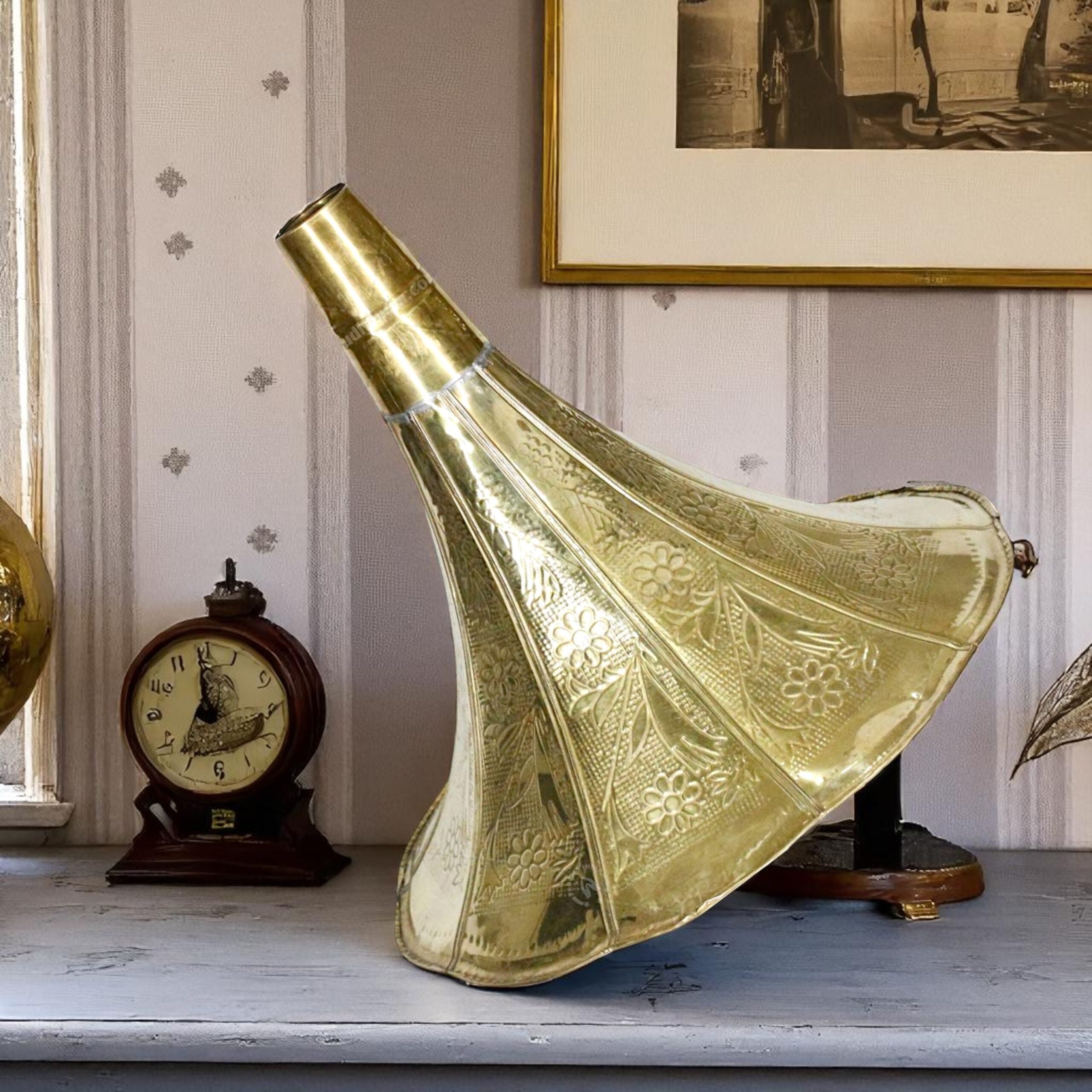 Floral Engraved Brass Horn