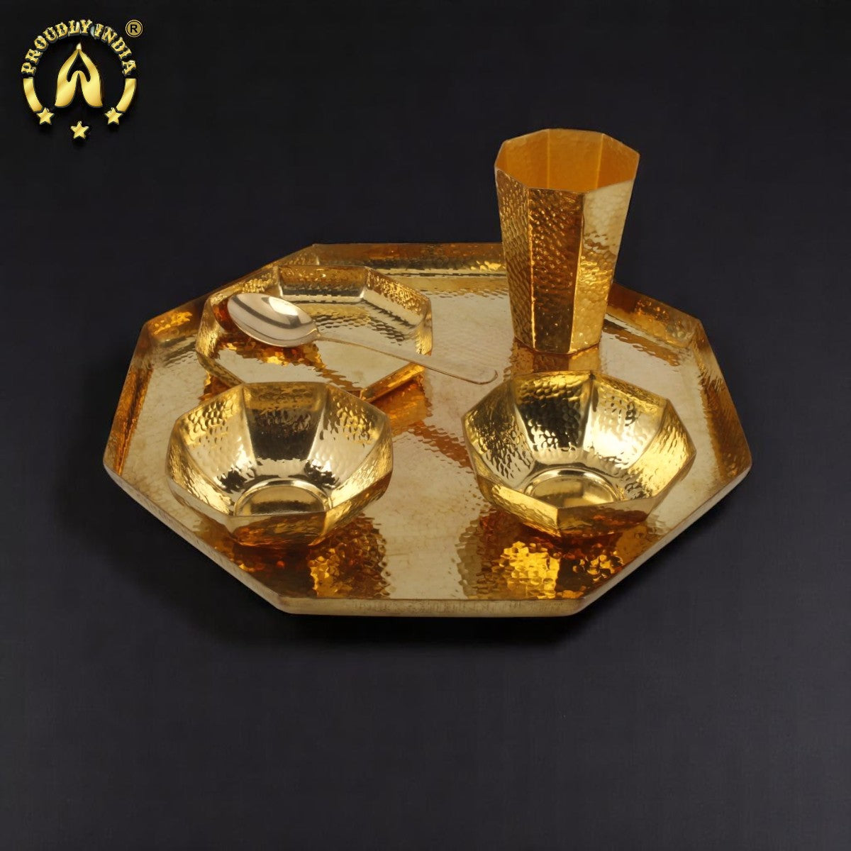 6 Piece Hexagon Brass Thali Set