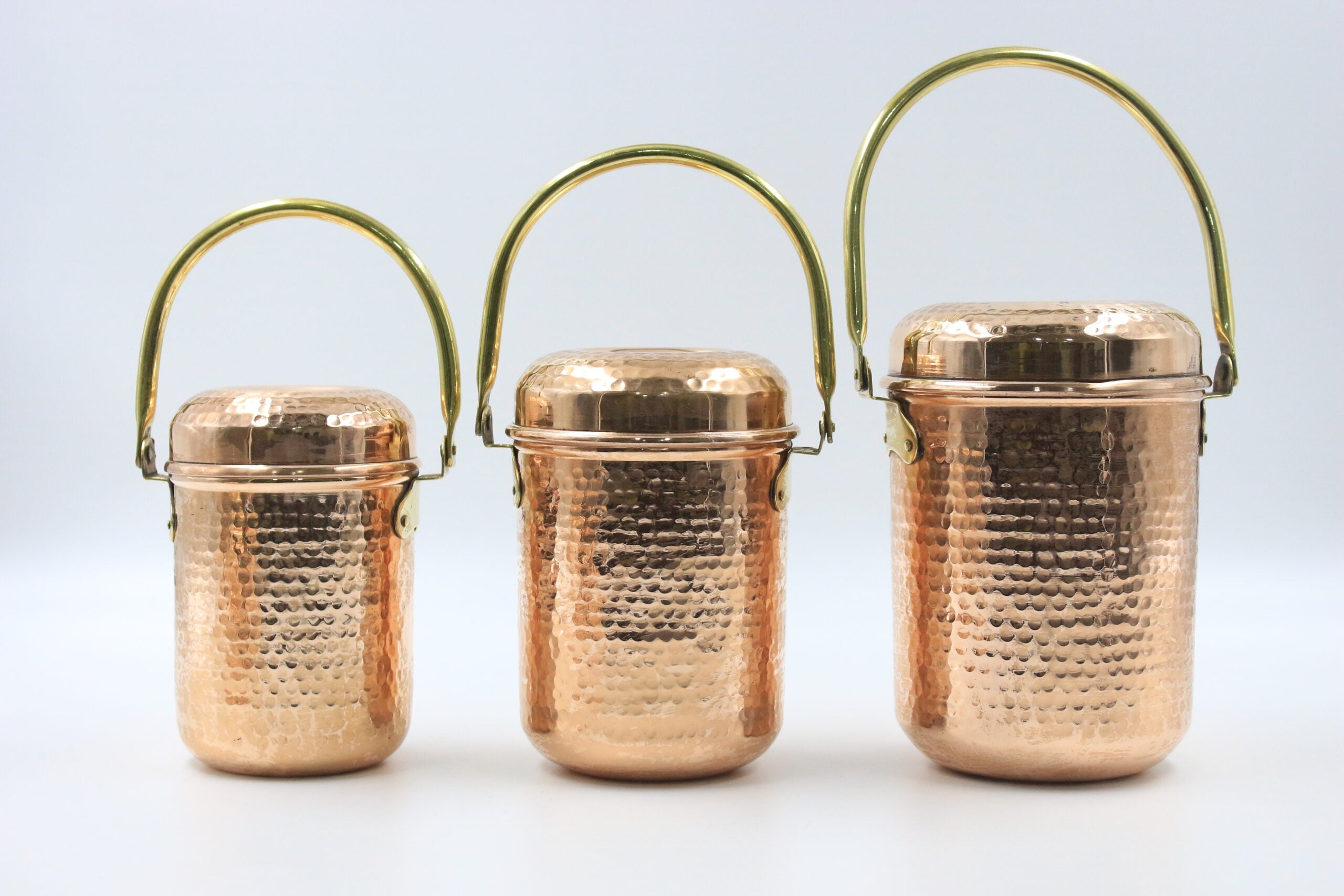 Set Of 3 Copper Storage Container With Brass Handle