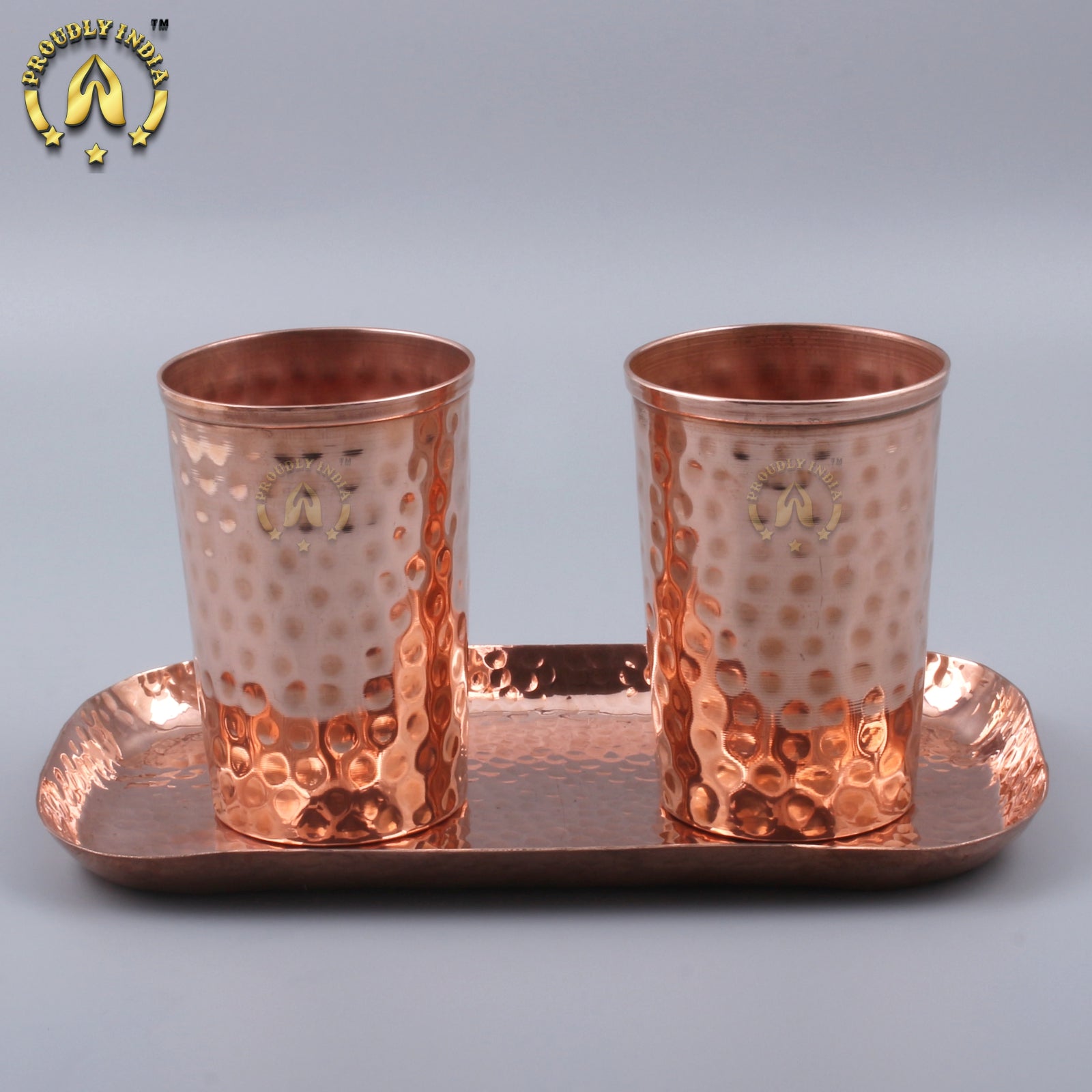 Copper Tray With 2 Copper Glass