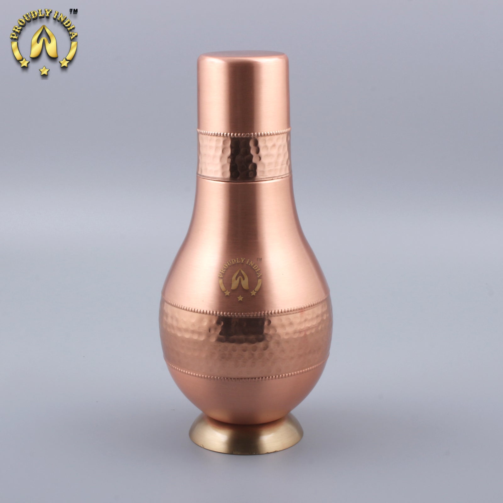 Copper Surahi Shape Bottle With Inbuilt Glass