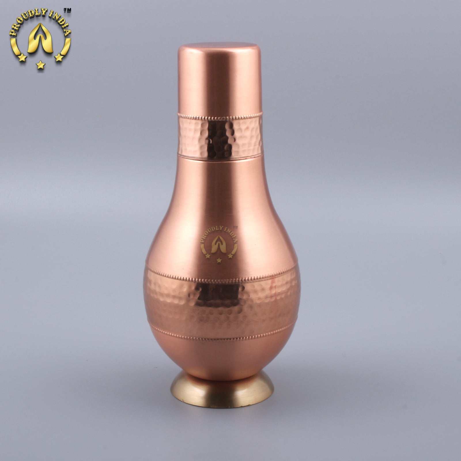Copper Surahi Shape Bottle With Inbuilt Glass