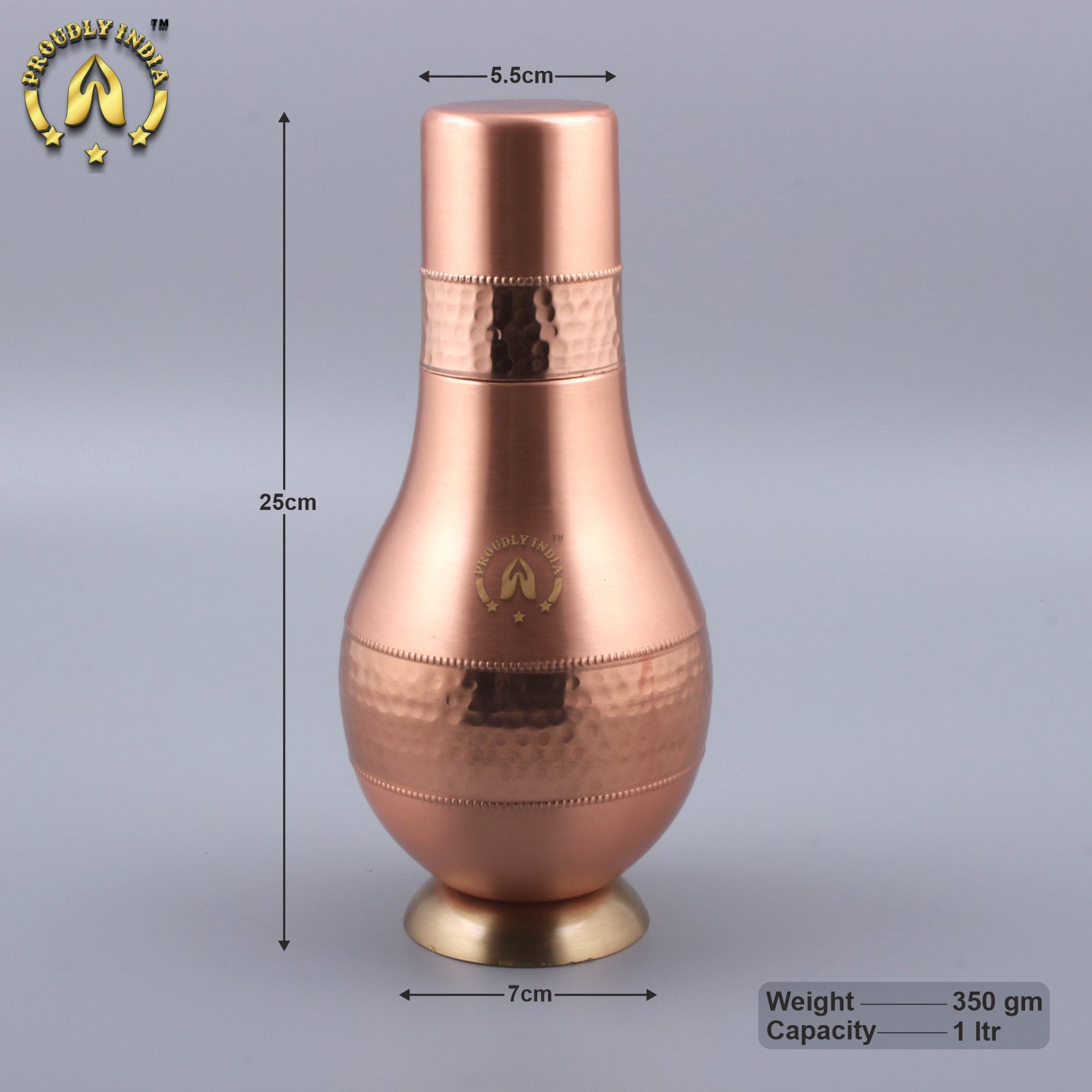 Copper Surahi Shape Bottle With Inbuilt Glass