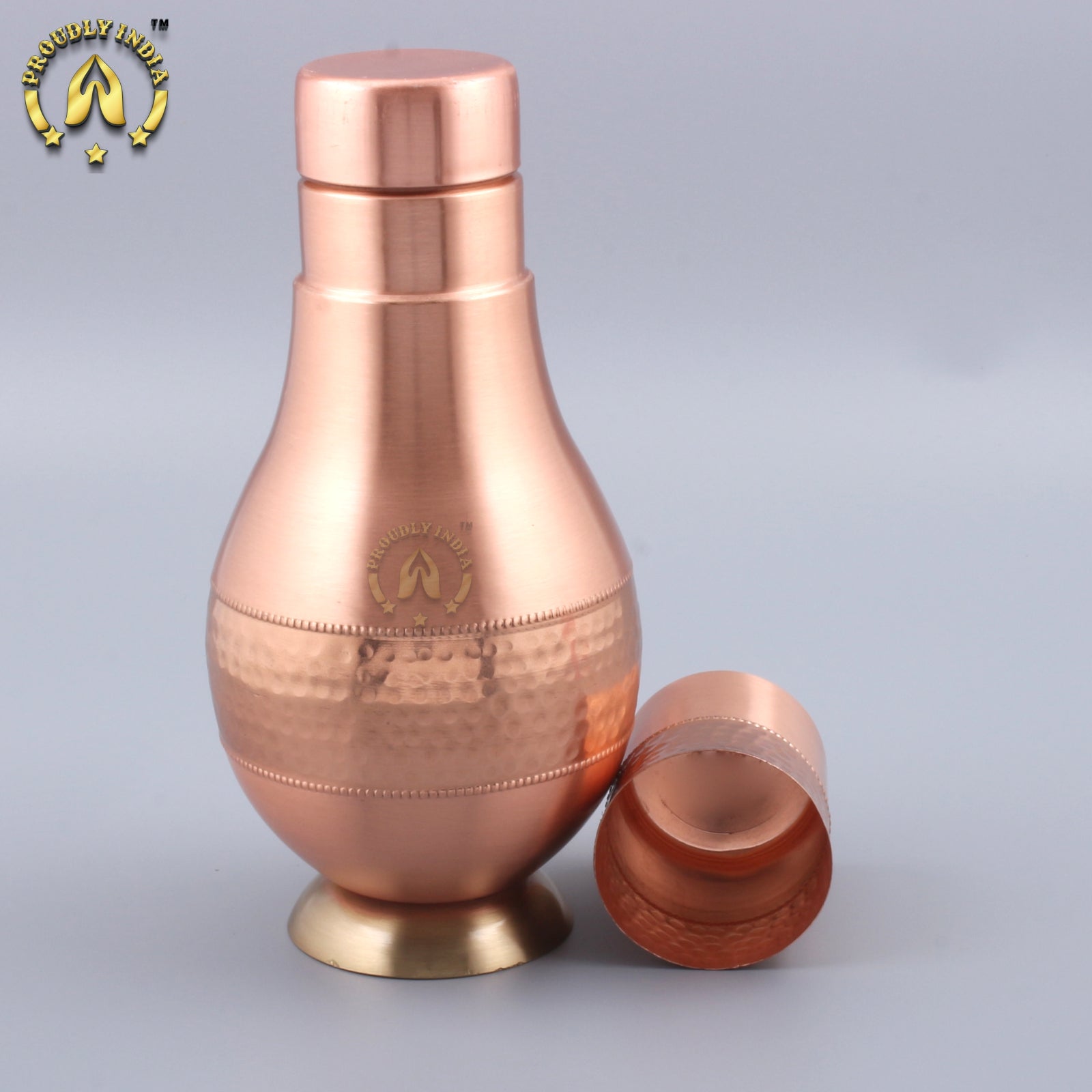 Copper Surahi Shape Bottle With Inbuilt Glass