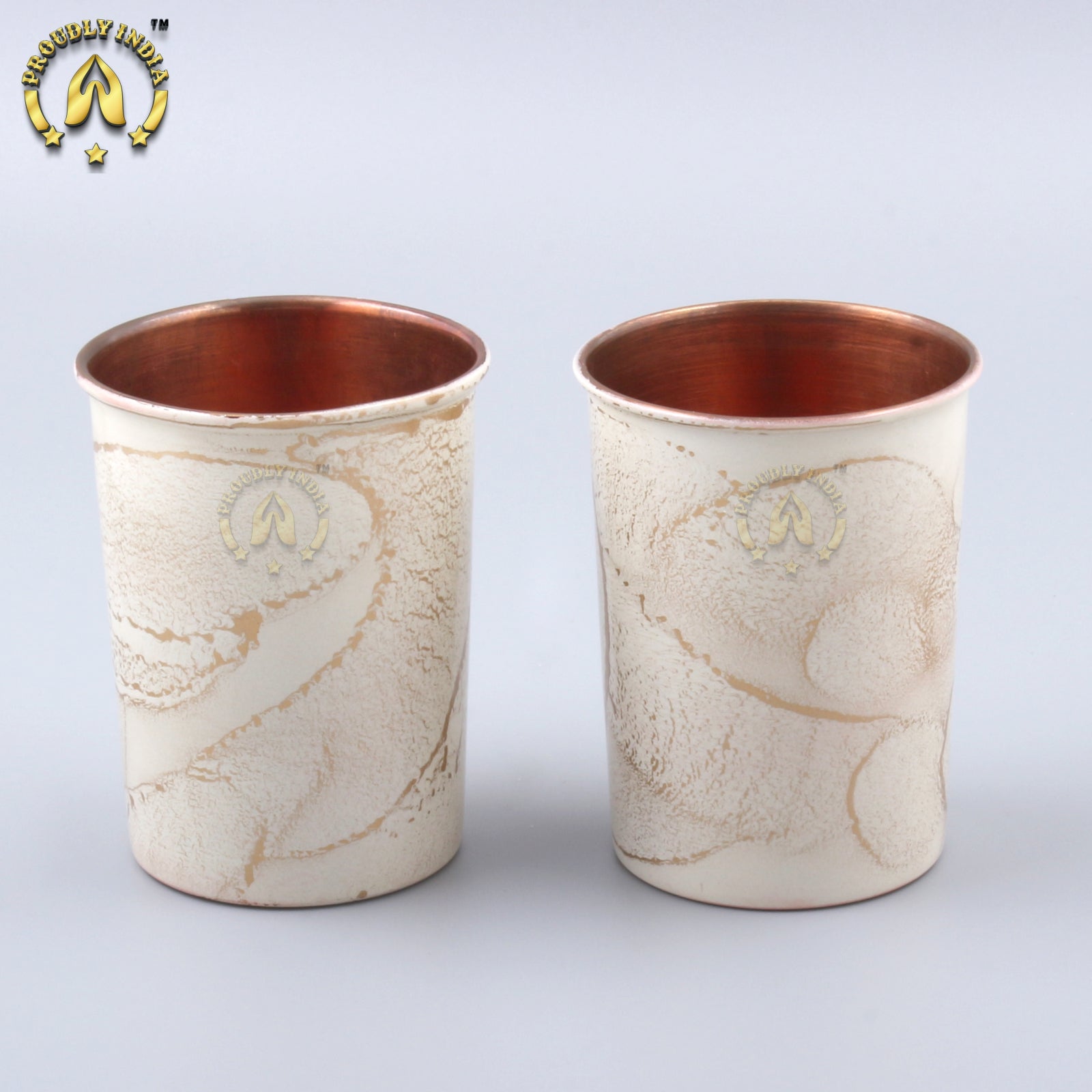Copper White Enamelled Bottle With 2 Glasses
