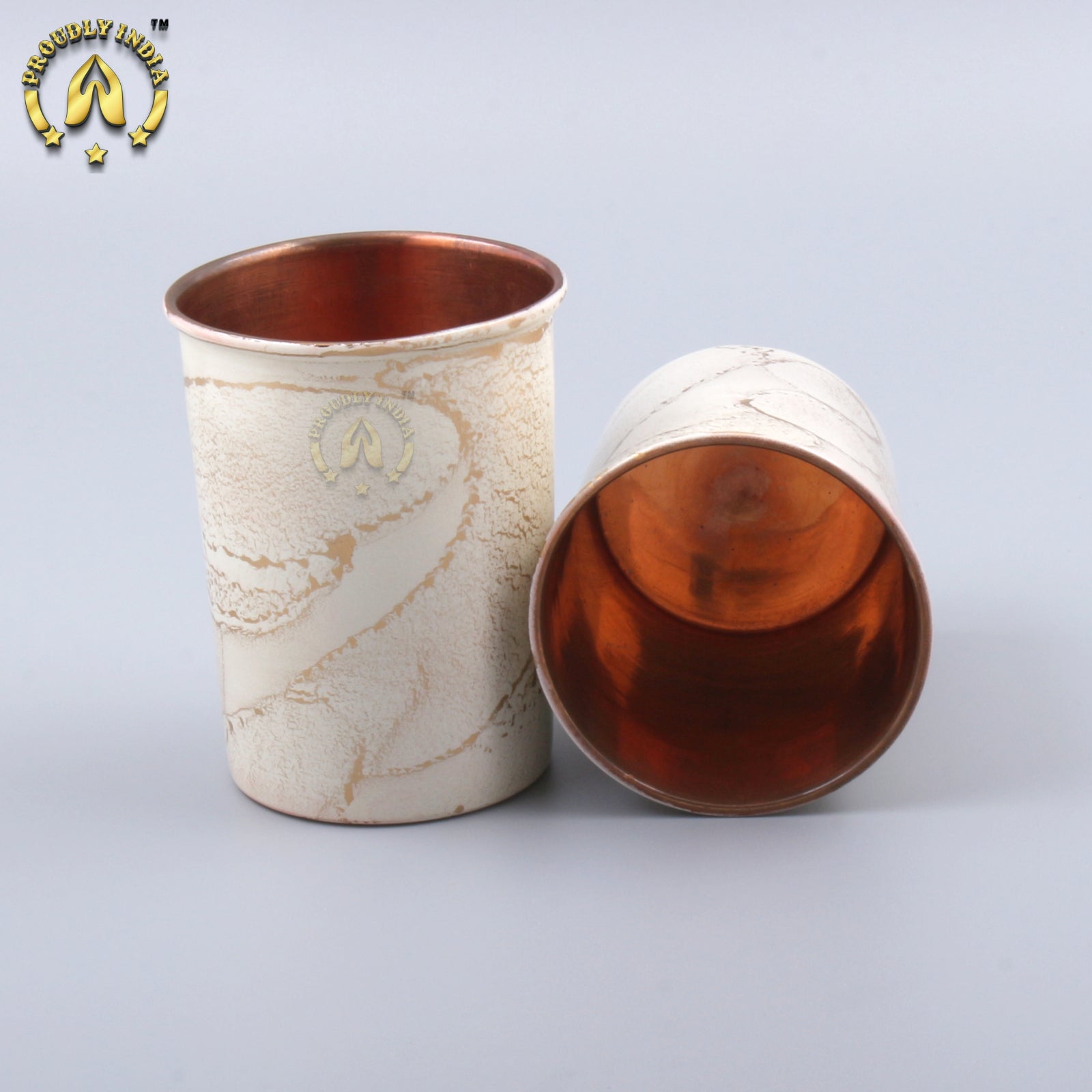 Copper White Enamelled Bottle With 2 Glasses