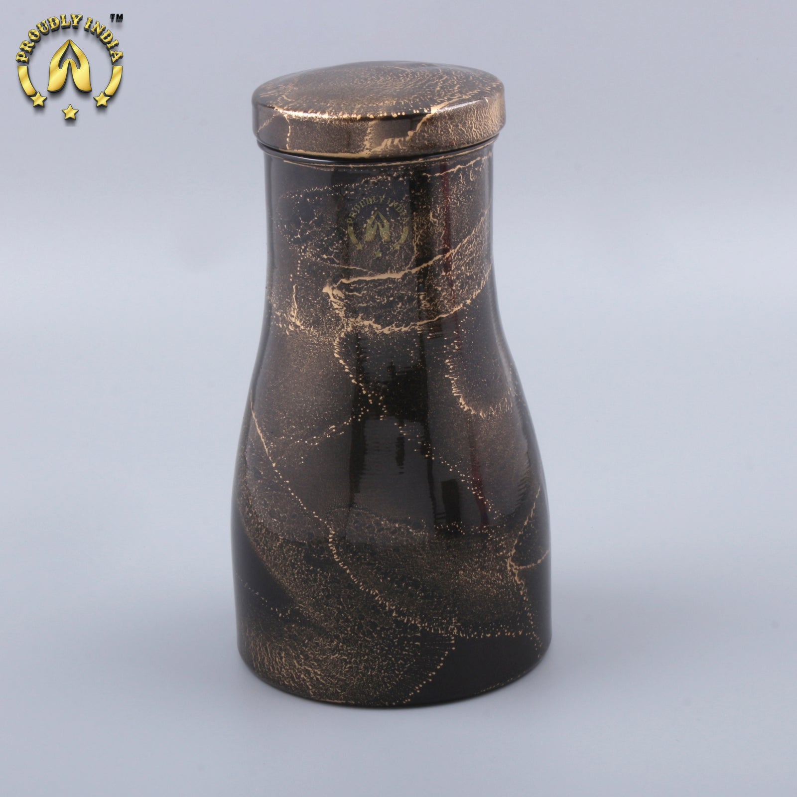 Copper Black Enamelled Bottle With 2 Glasses