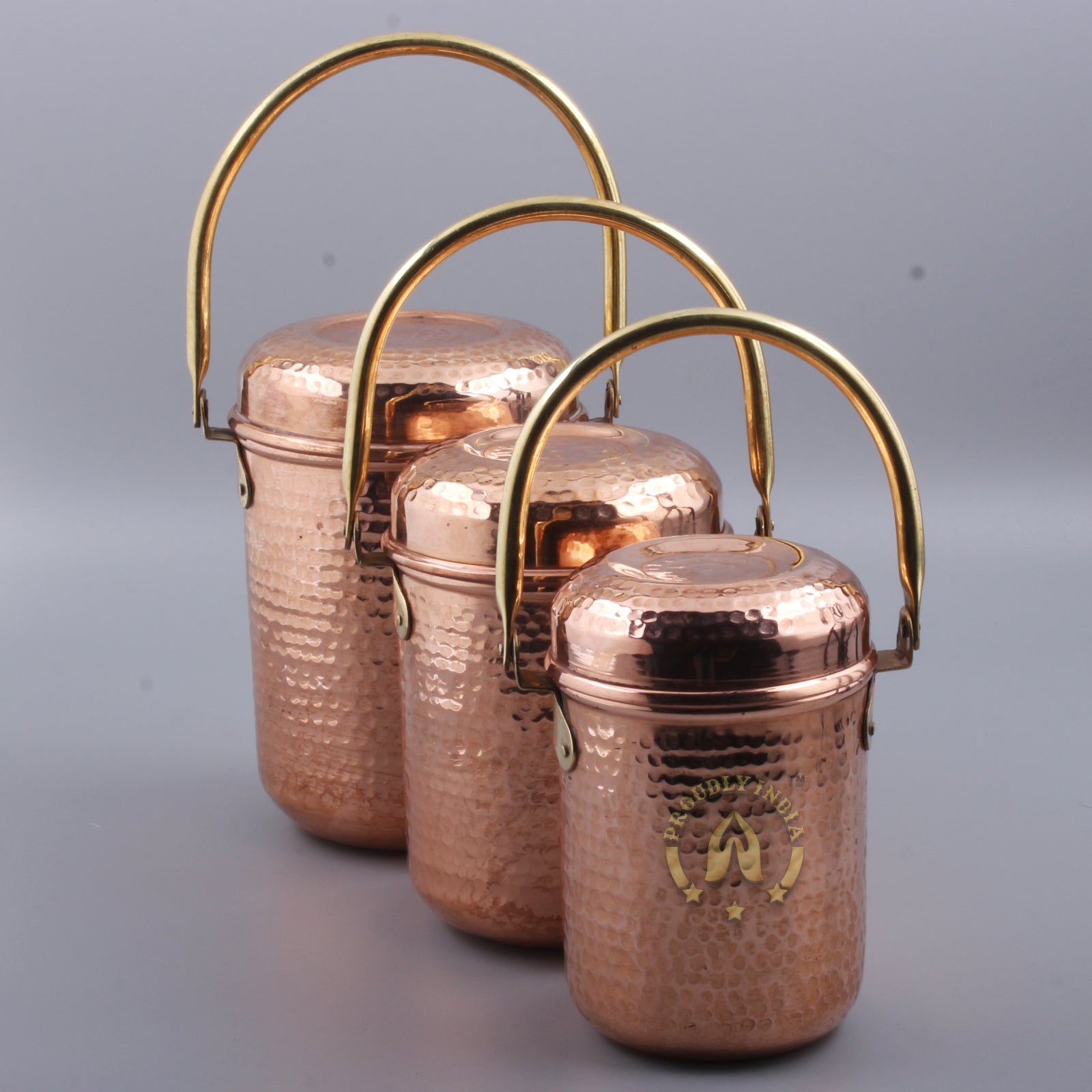 Set Of 3 Copper Storage Container With Brass Handle