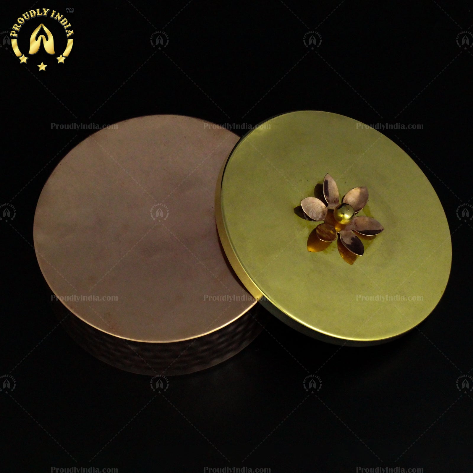 Set of 2 Copper Lotus Container With Brass Lid