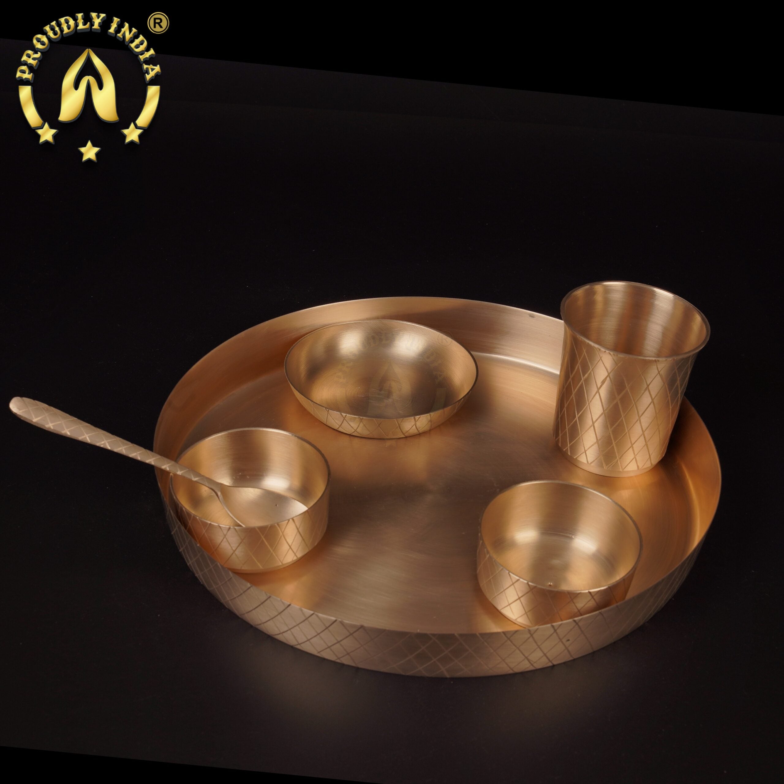 11" Patterned 6 Piece Bronze Thali Set