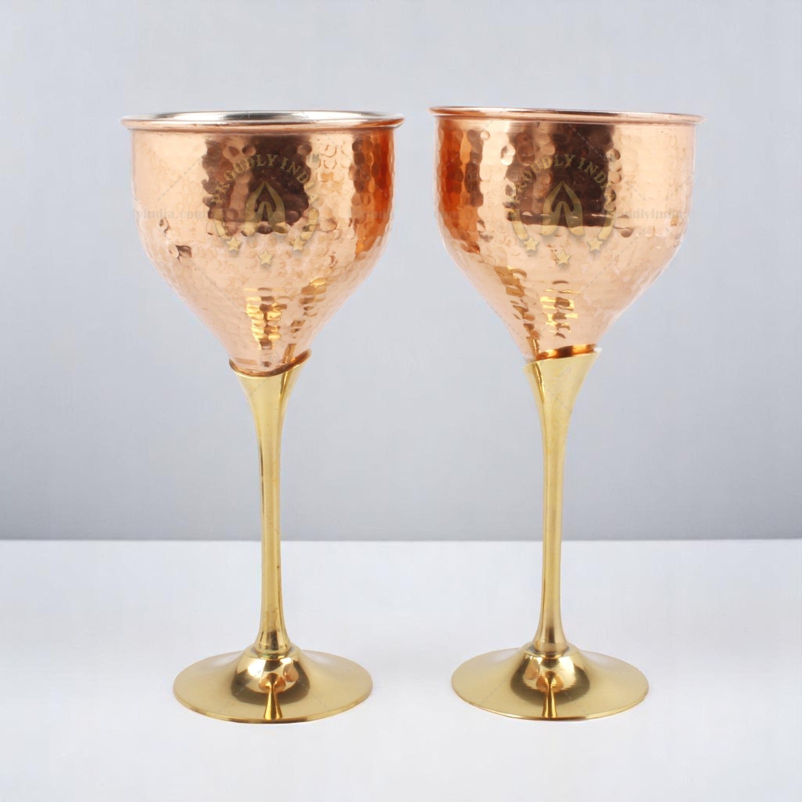 Set Of 2 Copper Wine Glass With Brass Stand