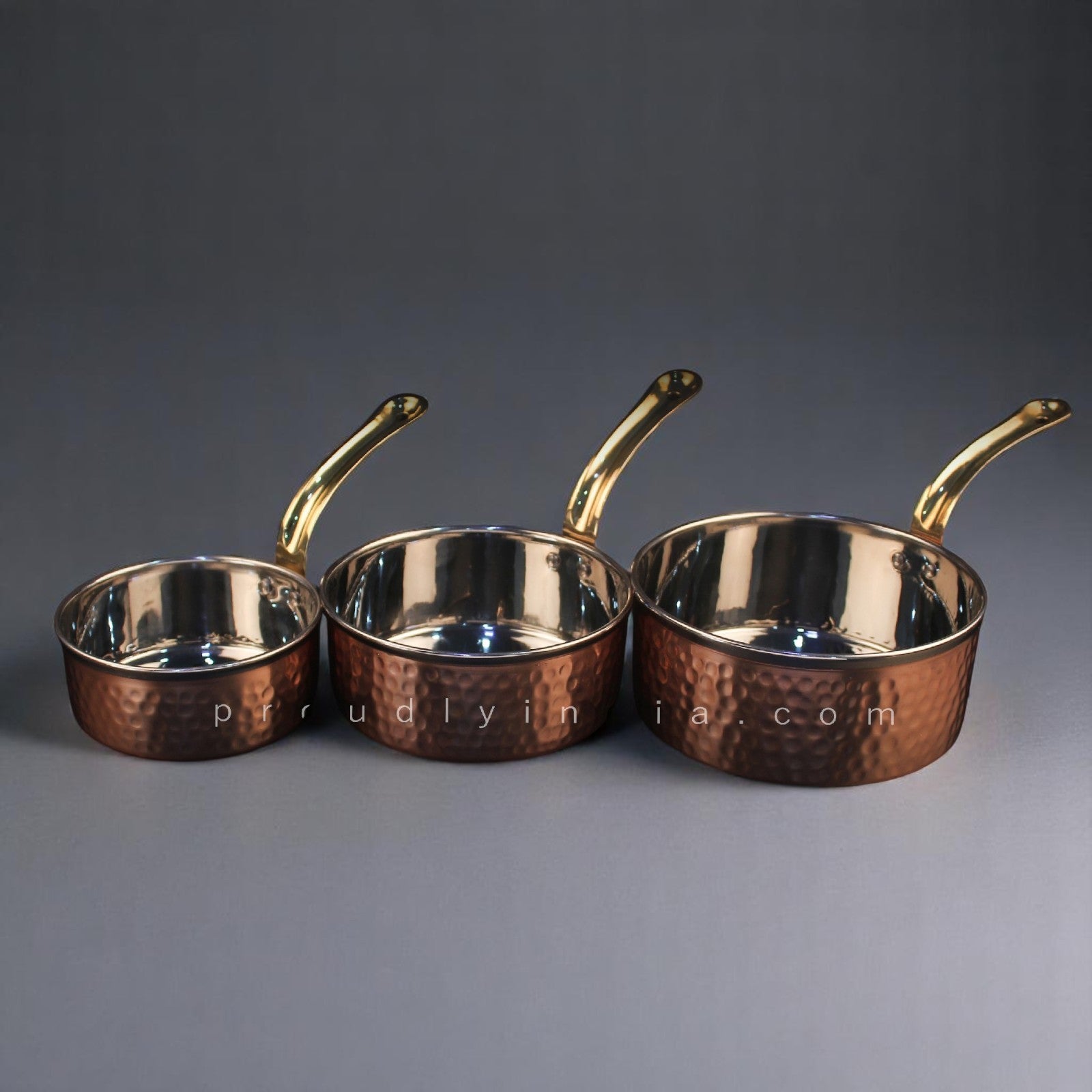 Set Of 3 Heavy Copper Hammered Pan