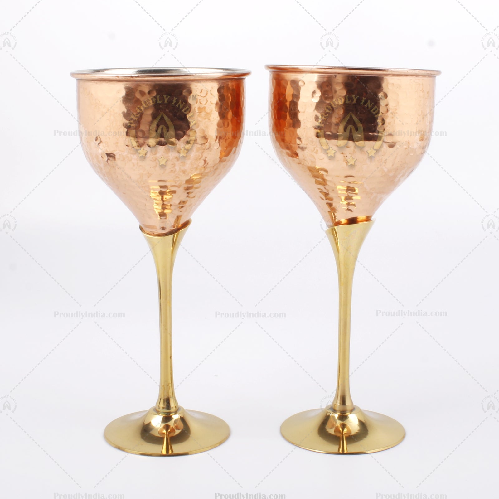 Set Of 2 Copper Wine Glass With Brass Stand