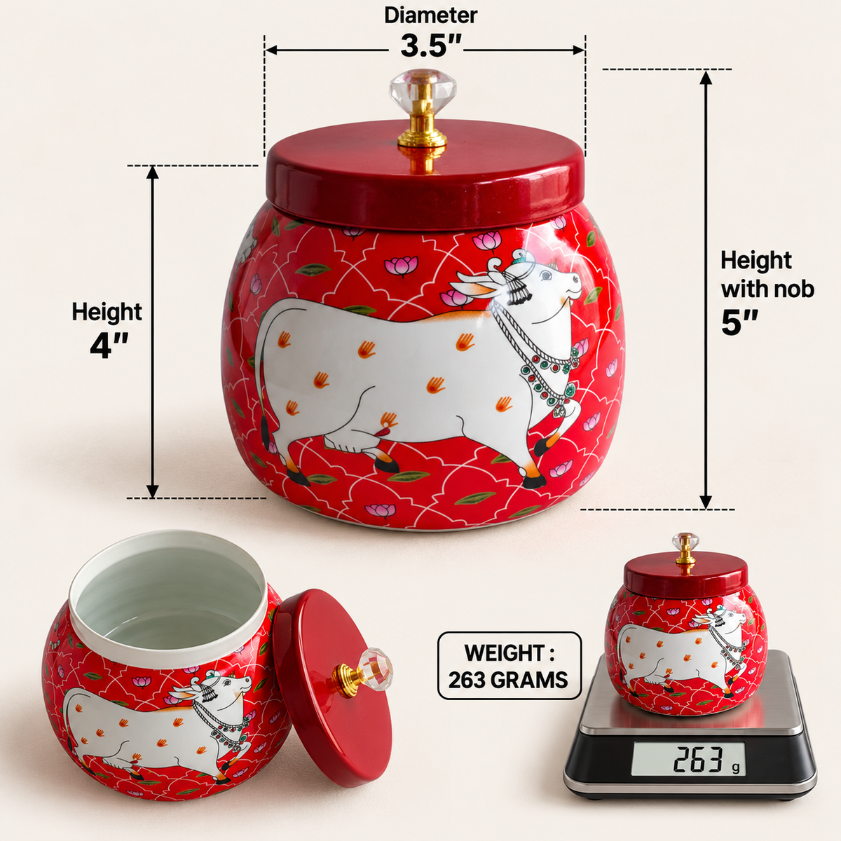 5" Red Pichwai Jar ( Set of 20 )