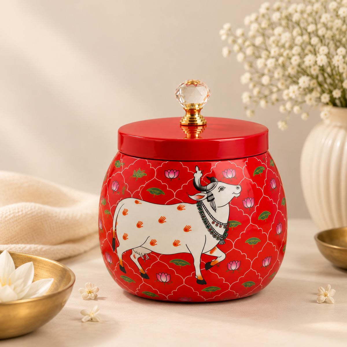 5" Red Pichwai Jar ( Set of 20 )