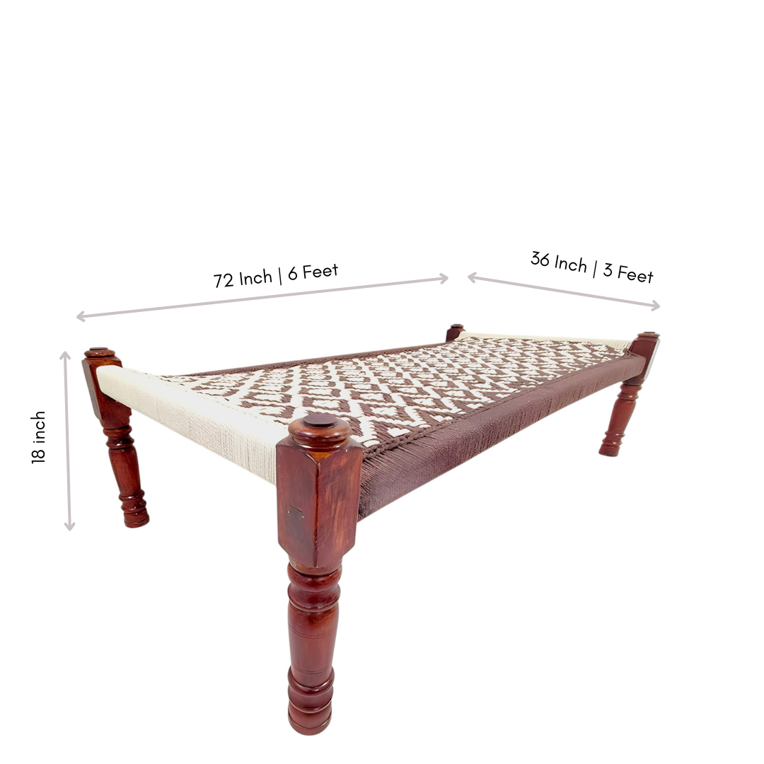 Brown and White Pattern Wooden Charpai