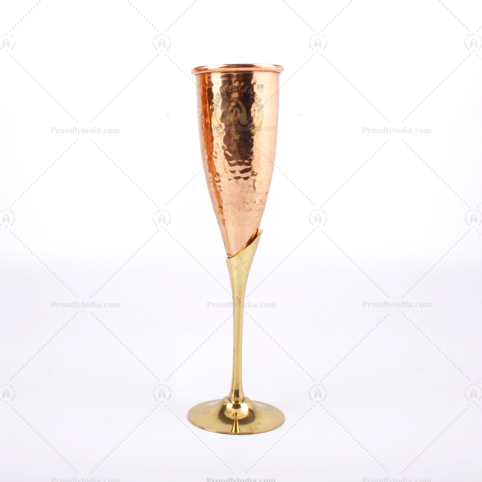 Set of 2 Pure Copper Wine Flutes Glasses With Brass Stand