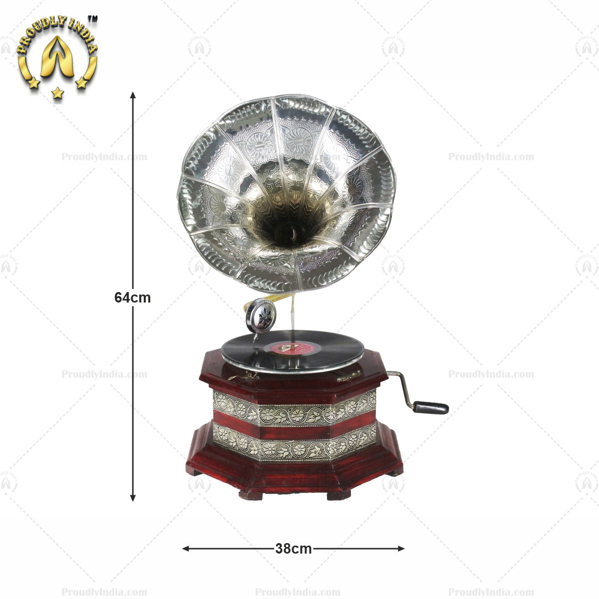 Antique Gramophone Silver Embossed Base With Horn