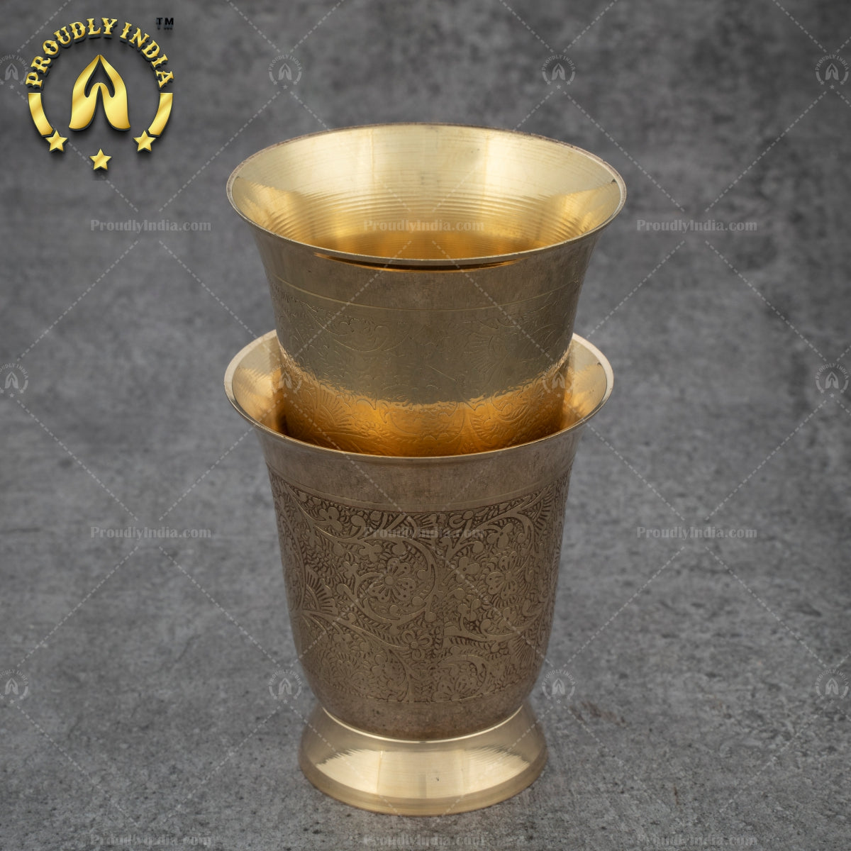 Set of 2 Embossed Heavy Brass Tumbler