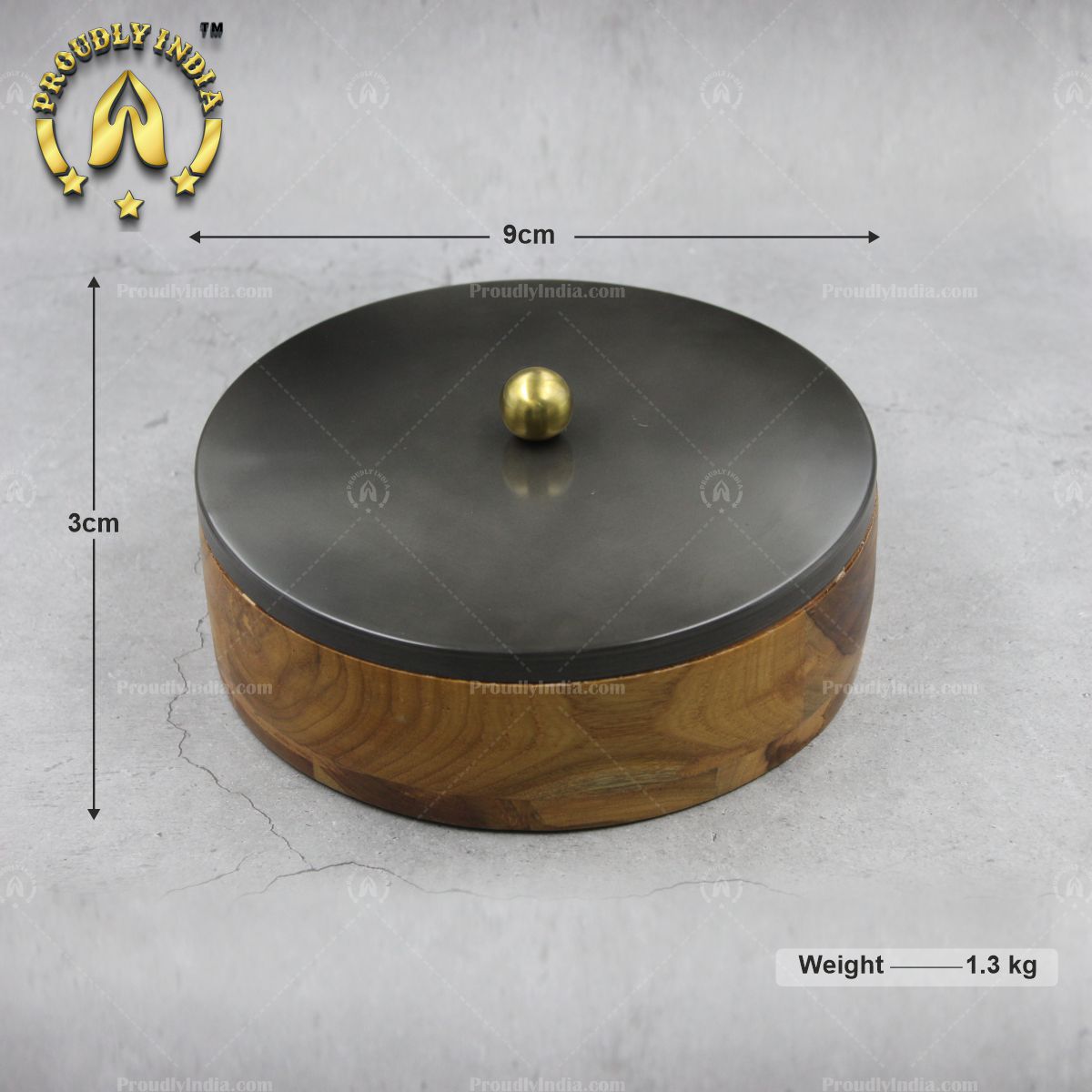 Wooden Masala Box With Metal Lid