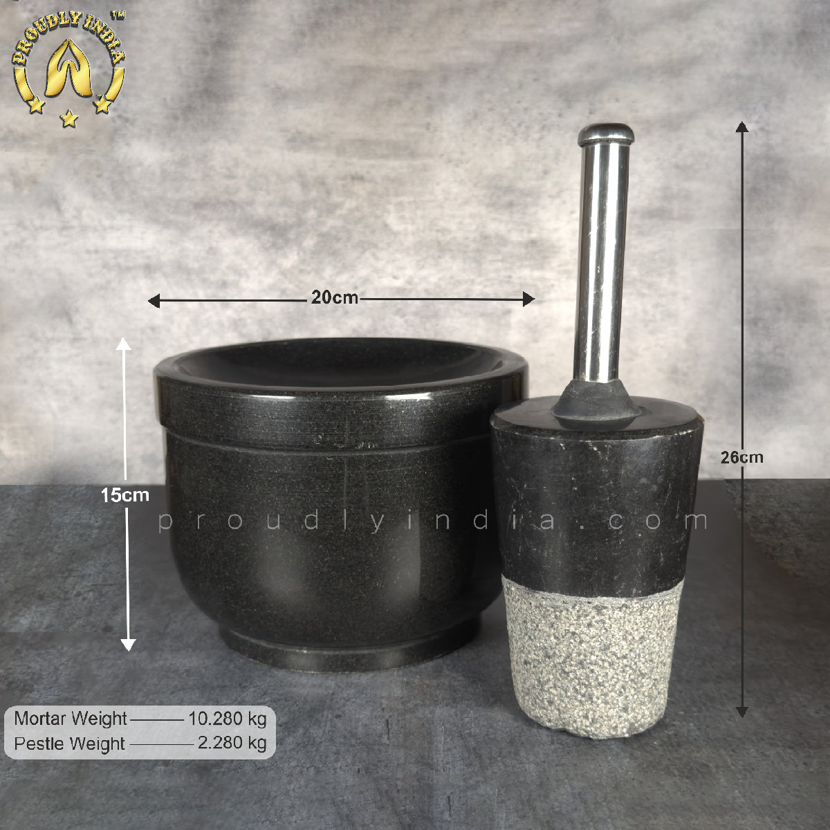 8 Inch Black Granite Aatukal | Manual Hand Grinder | Molcajete