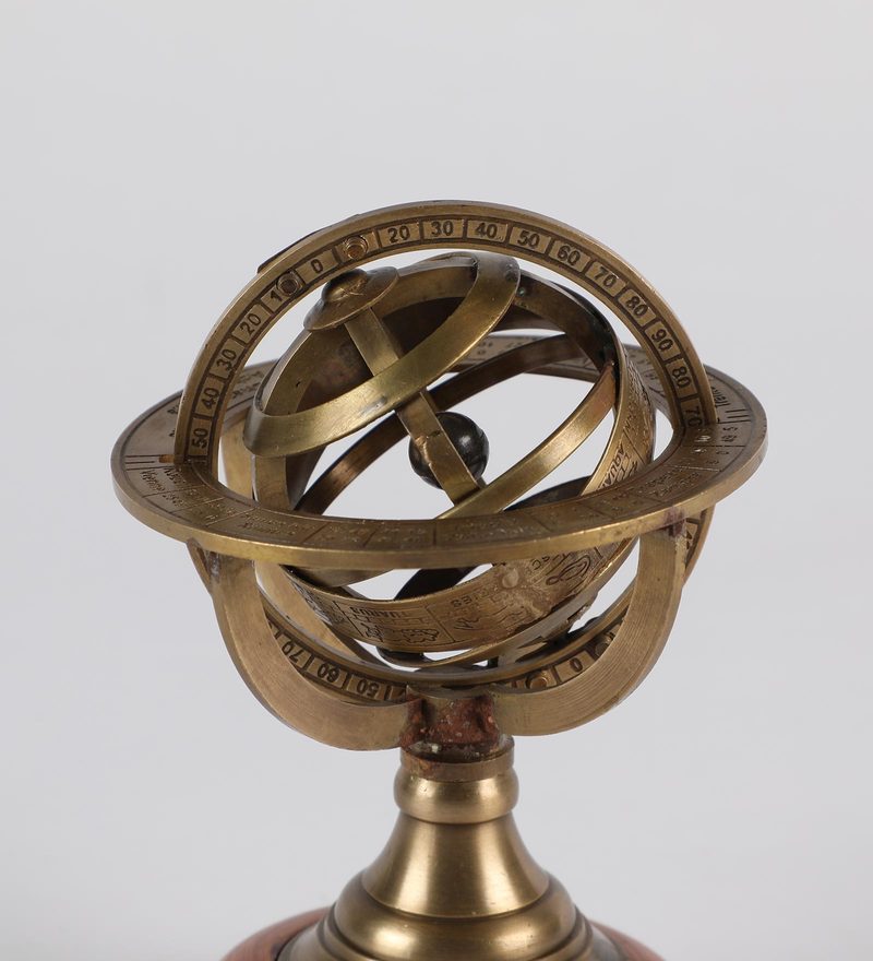 Brass And Wood Zodiac Sphere Show Piece