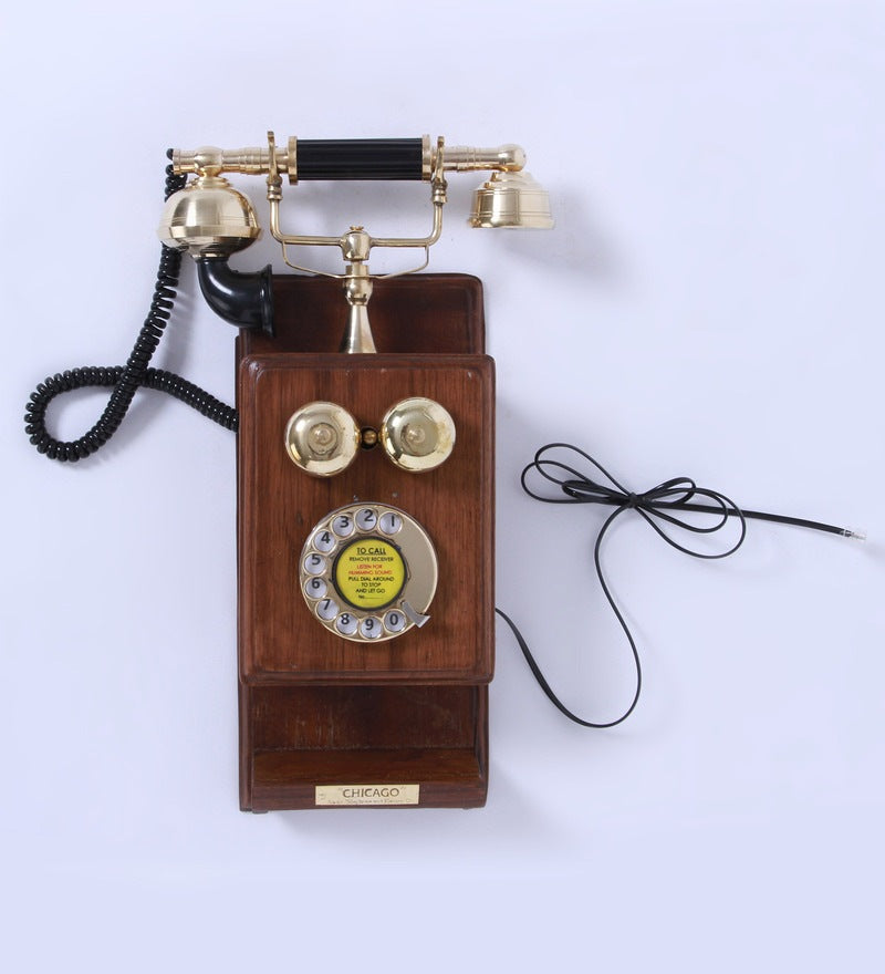 Wood And Brass Retro Telephone With Shelf