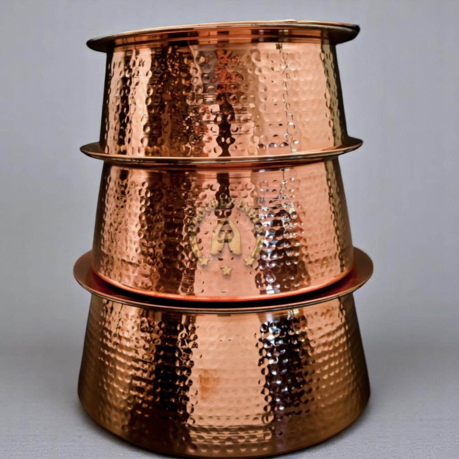 Set Of 3 Hammered Copper Handi with Lid