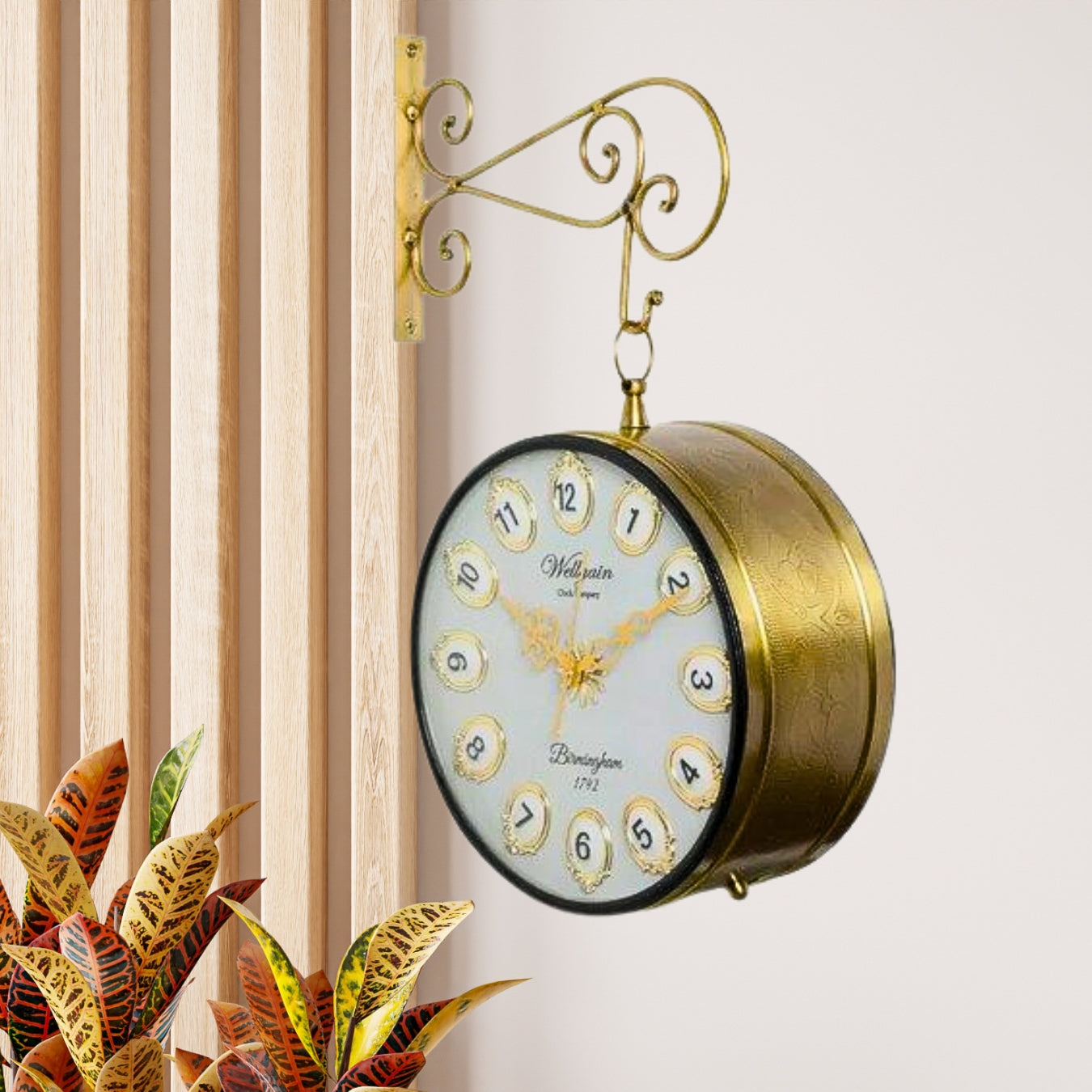 Gold Wrought Iron 12 Inch Dial Double Sided Victoria Platform Clock