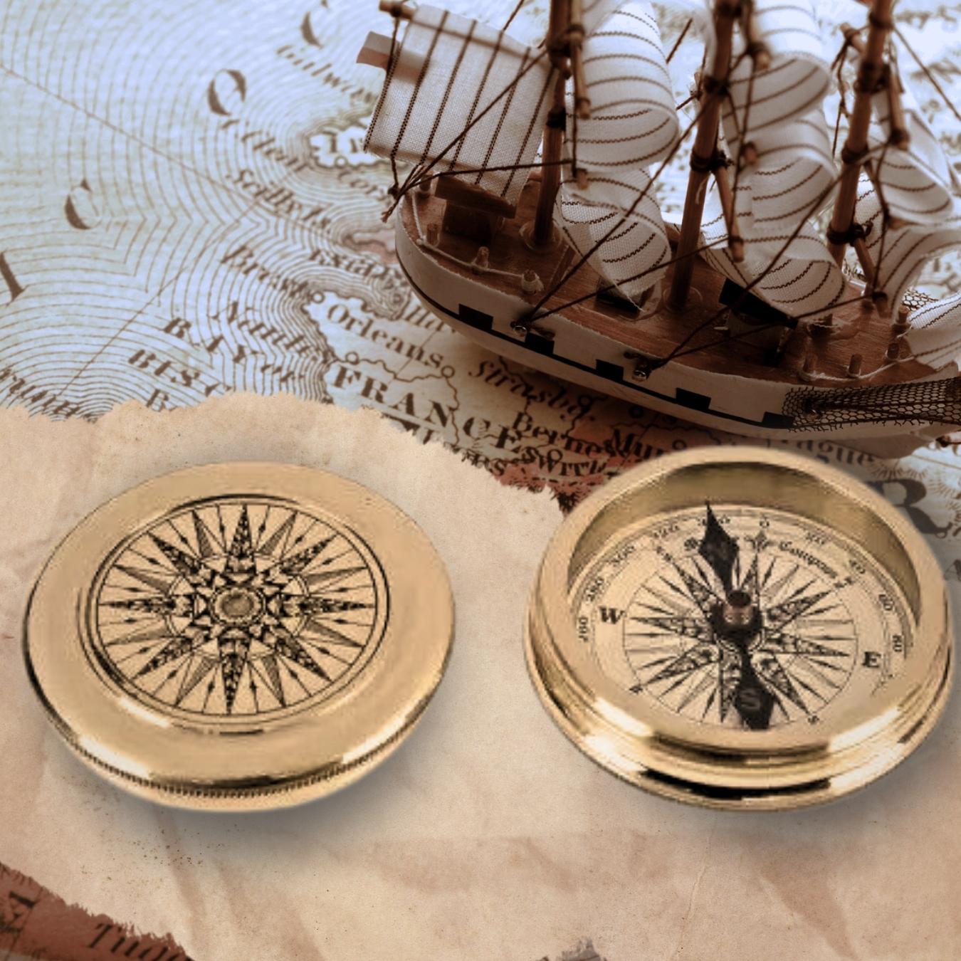 Antique Brass Finish Sundial Compass