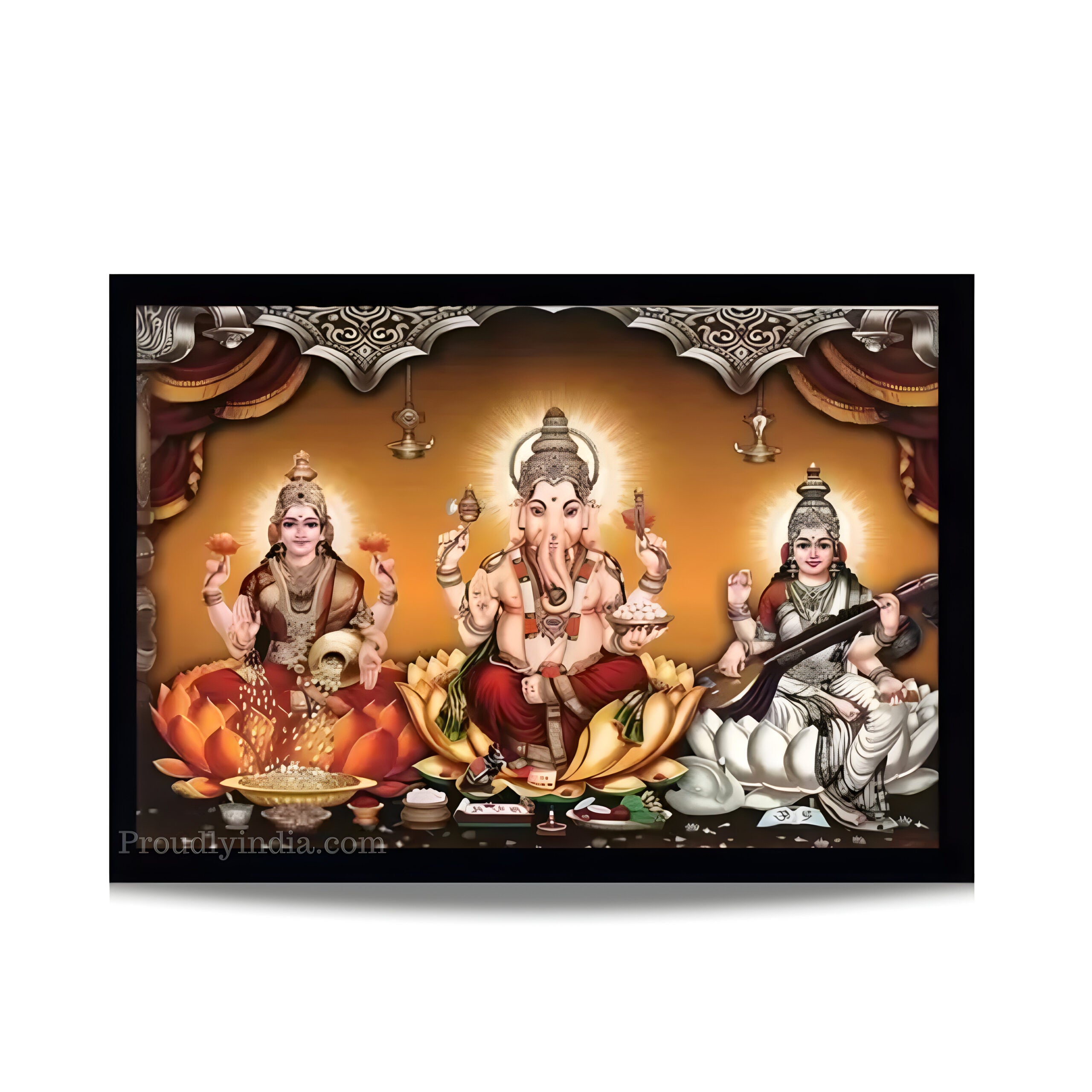 Lakshmi Ganesh Saraswati Idol Religious Frame