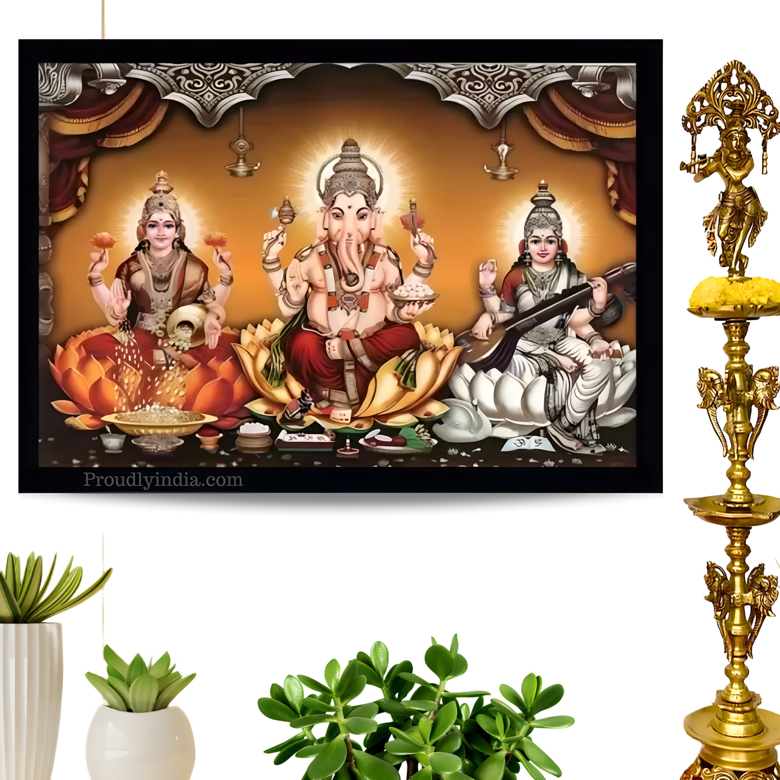 Lakshmi Ganesh Saraswati Idol Religious Frame
