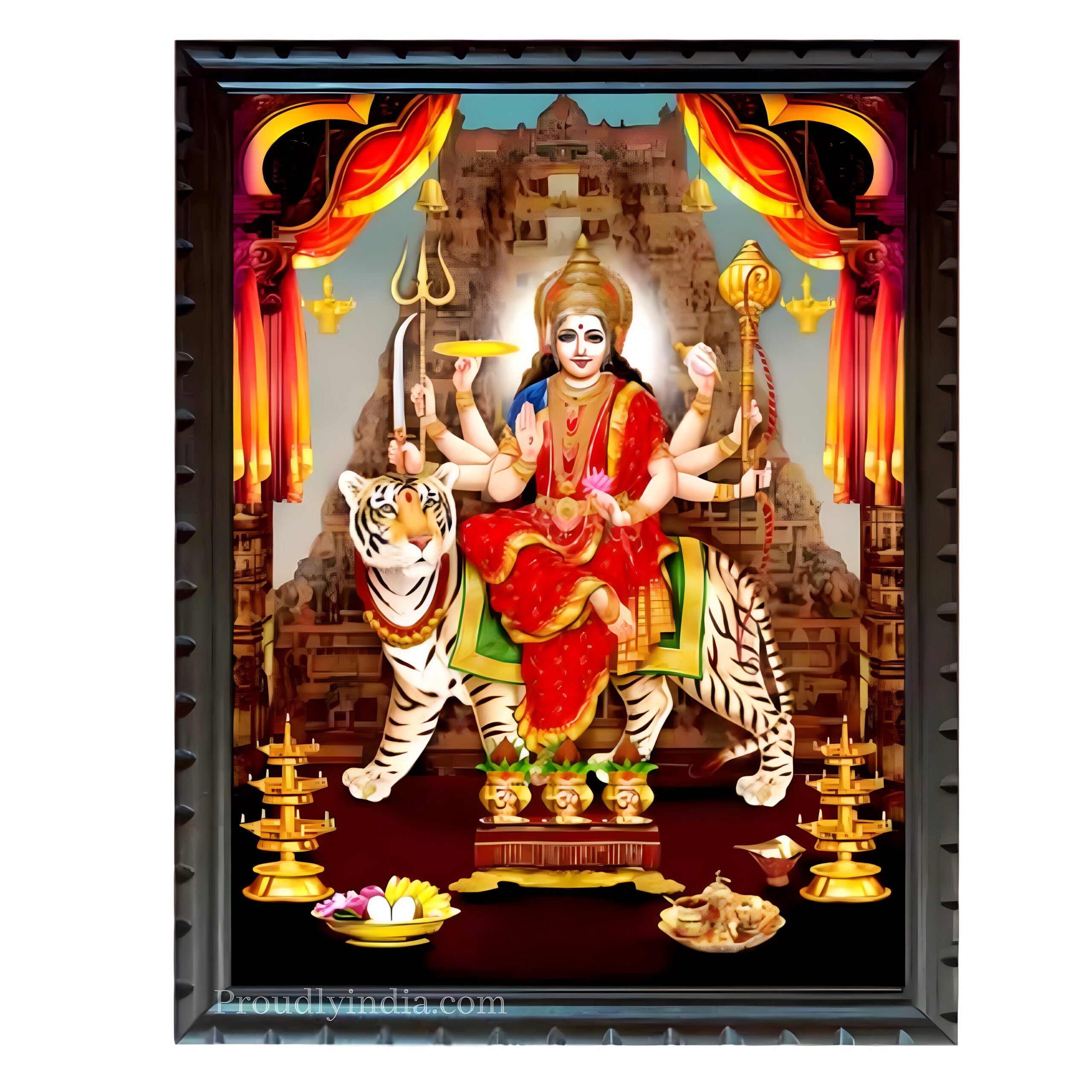 Lord Durga Maa Digital Print With Wood Frame